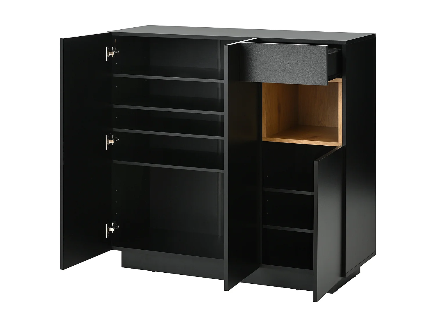 Meuble à chaussures noir avec éclairage LED - Meuble à chaussures 3 portes et 1 tiroir - etagères réglables