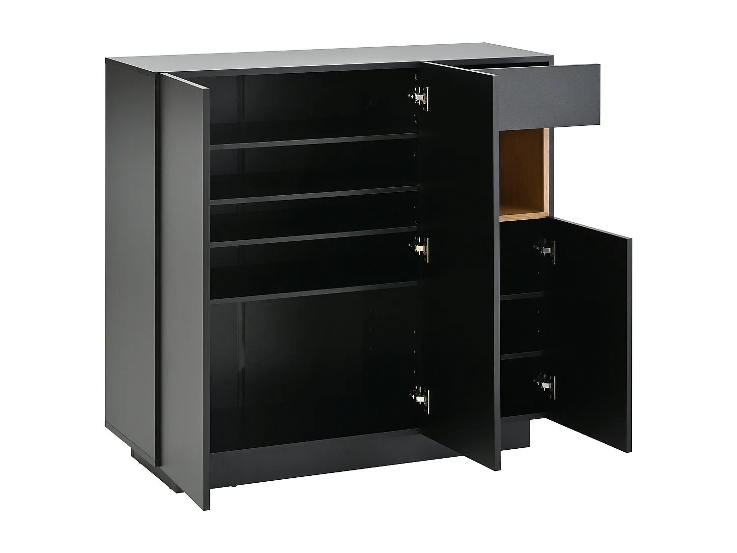 Meuble à chaussures noir avec éclairage LED - Meuble à chaussures 3 portes et 1 tiroir - etagères réglables