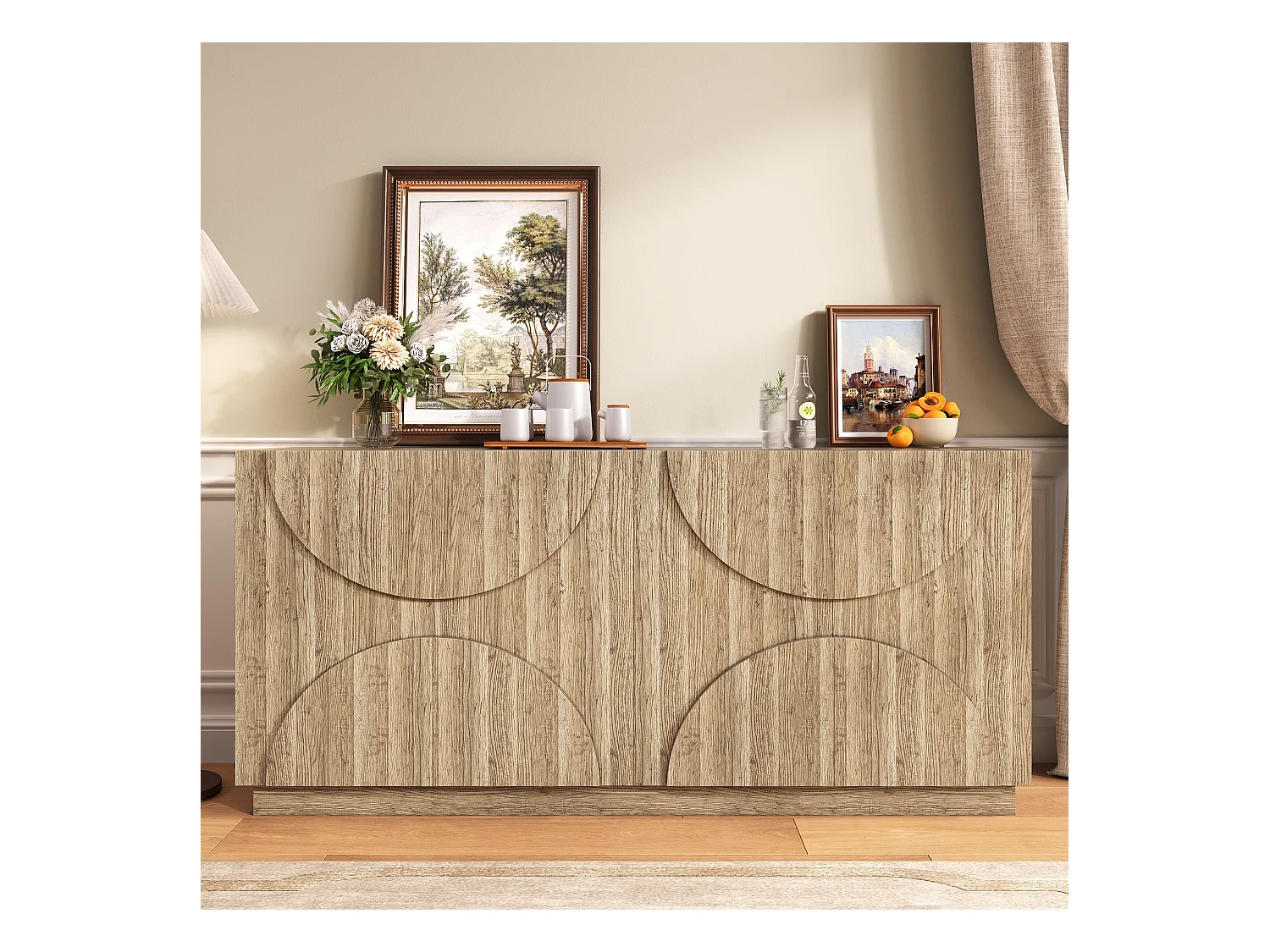 Buffet bois - Buffet 4 portes et compartiments multiples - avec tiroir escamotable