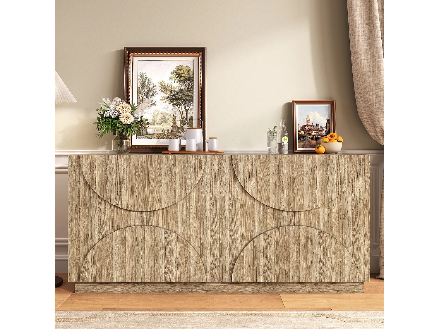 Buffet bois - Buffet 4 portes et compartiments multiples - avec tiroir escamotable