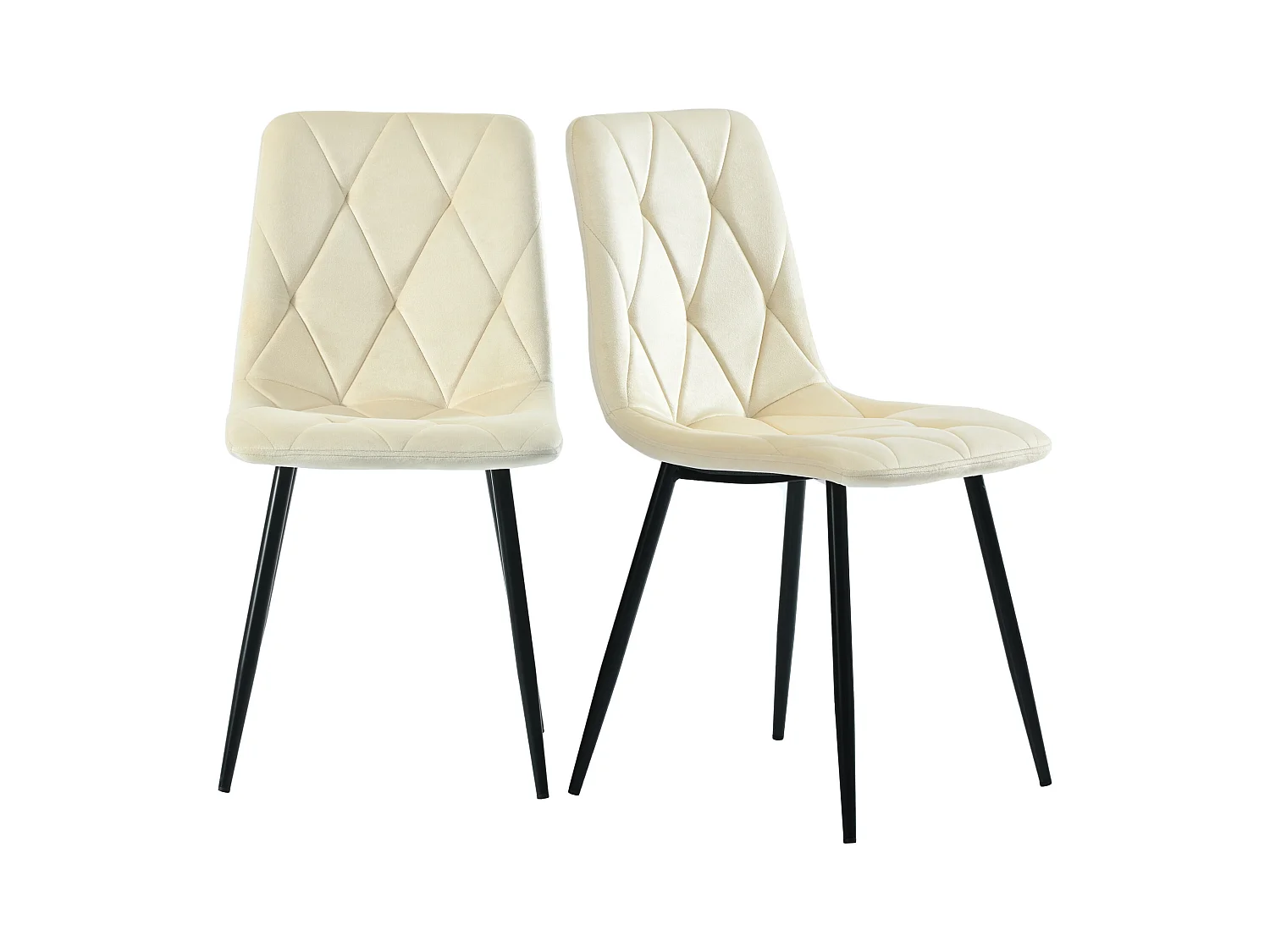 Lot de 4 chaises de salle à manger - Chaises avec dossier en sergé rembourré et pieds en métal - velours beige