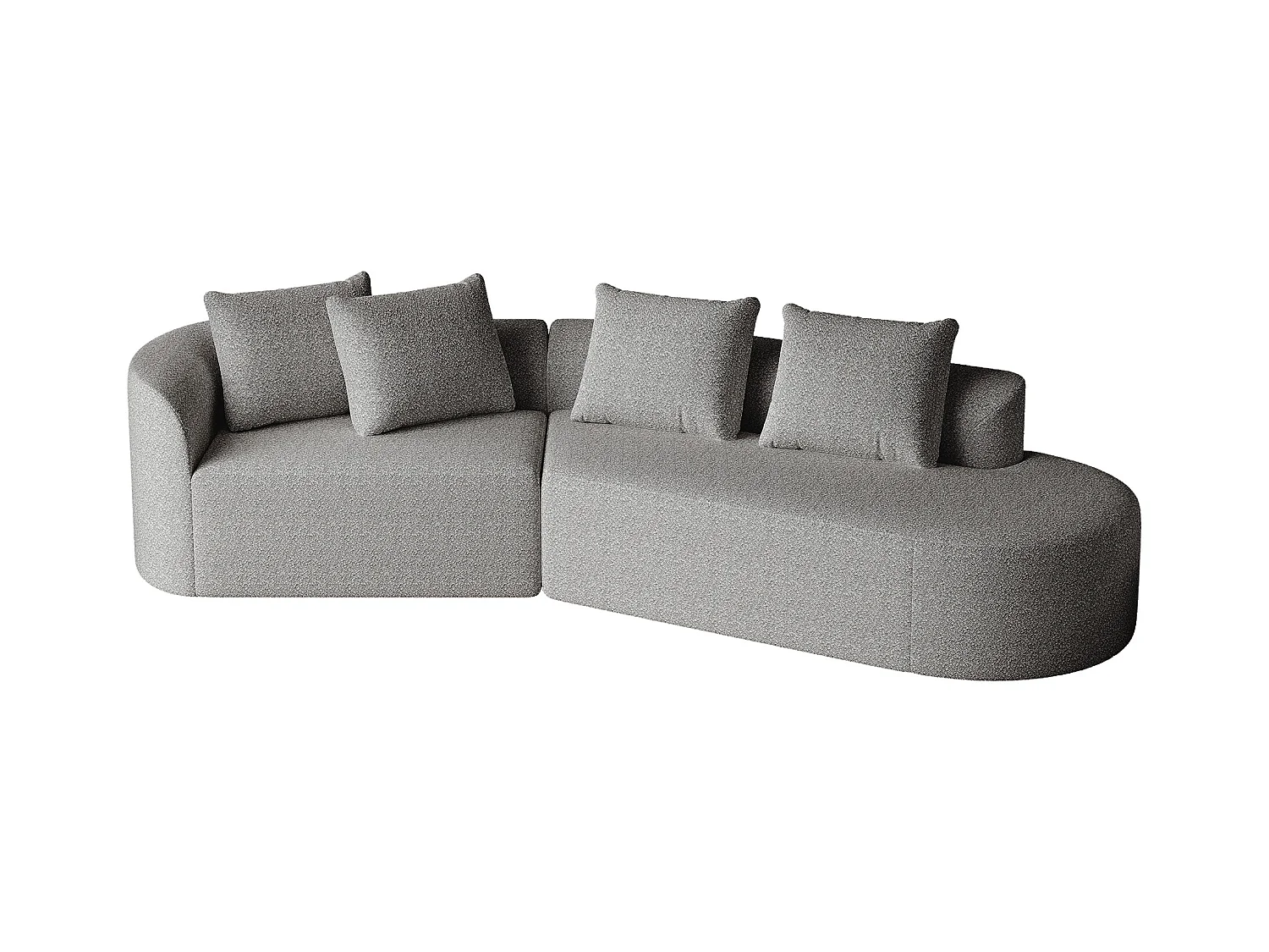 Canapé d'angle gris clair - Canapé 4 places avec 4 coussins décoratifs et dossier - chenille