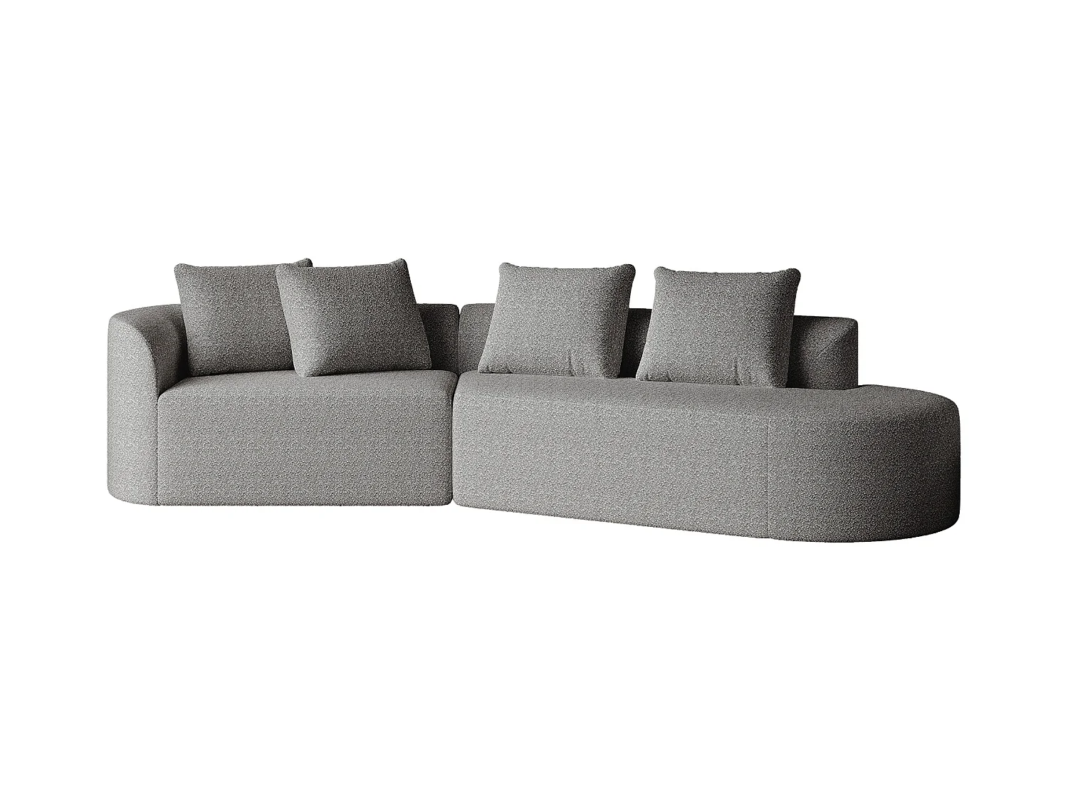 Canapé d'angle gris clair - Canapé 4 places avec 4 coussins décoratifs et dossier - chenille