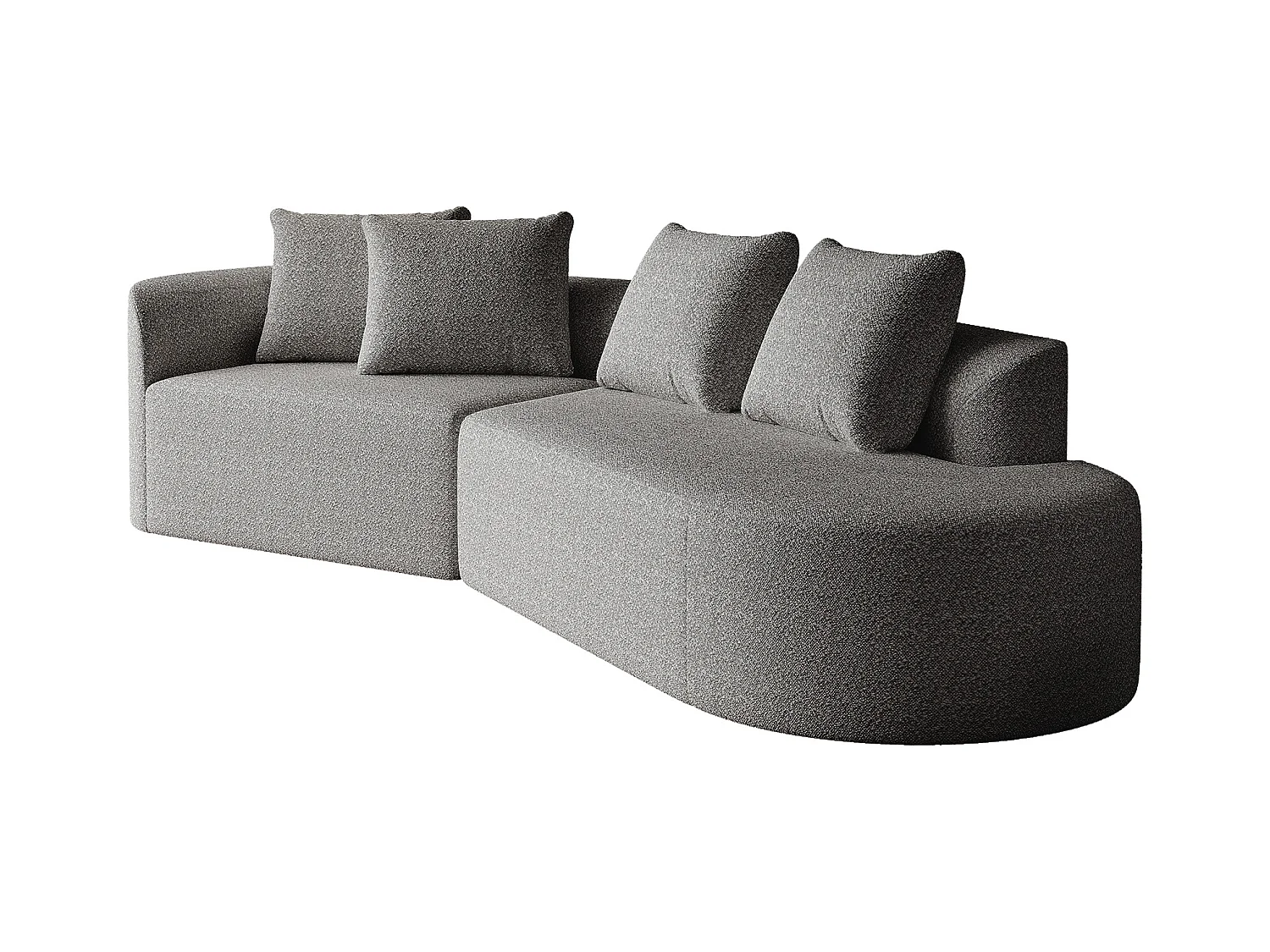 Canapé d'angle gris clair - Canapé 4 places avec 4 coussins décoratifs et dossier - chenille