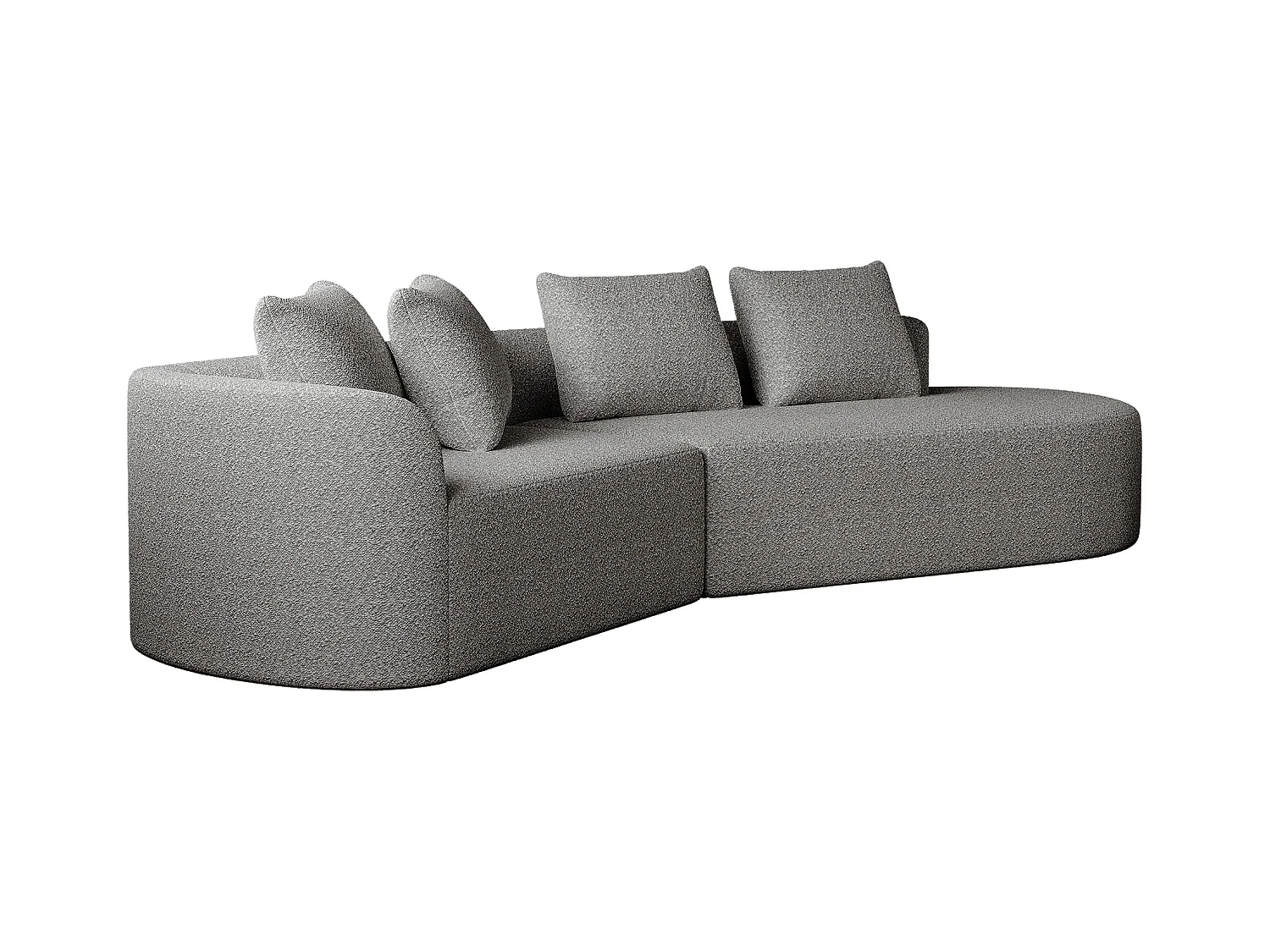 Canapé d'angle gris clair - Canapé 4 places avec 4 coussins décoratifs et dossier - chenille