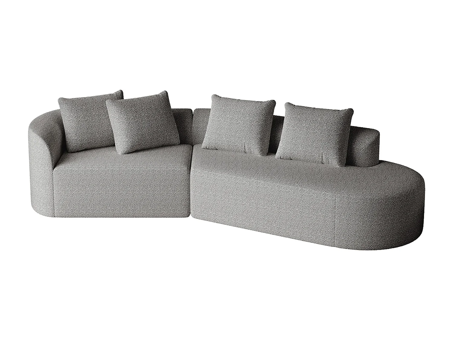 Jasnoszara sofa narożna - sofa 4-osobowa z 4 poduszkami dekoracyjnymi i oparciem - szenil