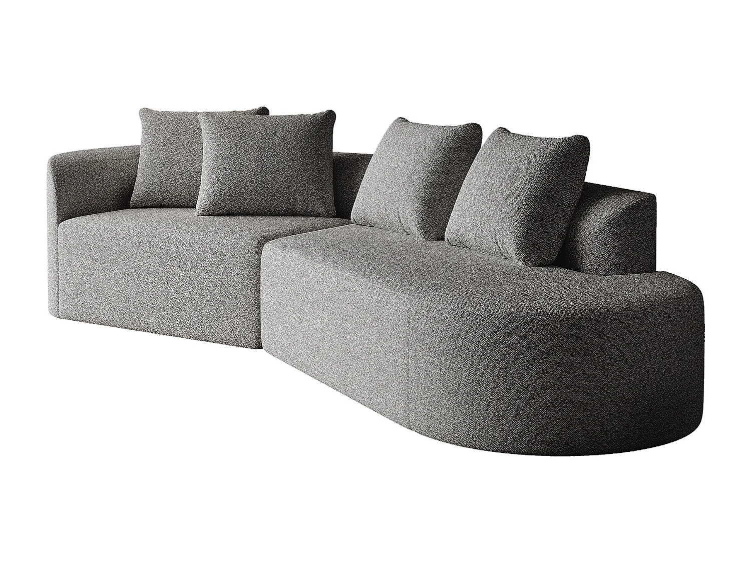 Jasnoszara sofa narożna - sofa 4-osobowa z 4 poduszkami dekoracyjnymi i oparciem - szenil