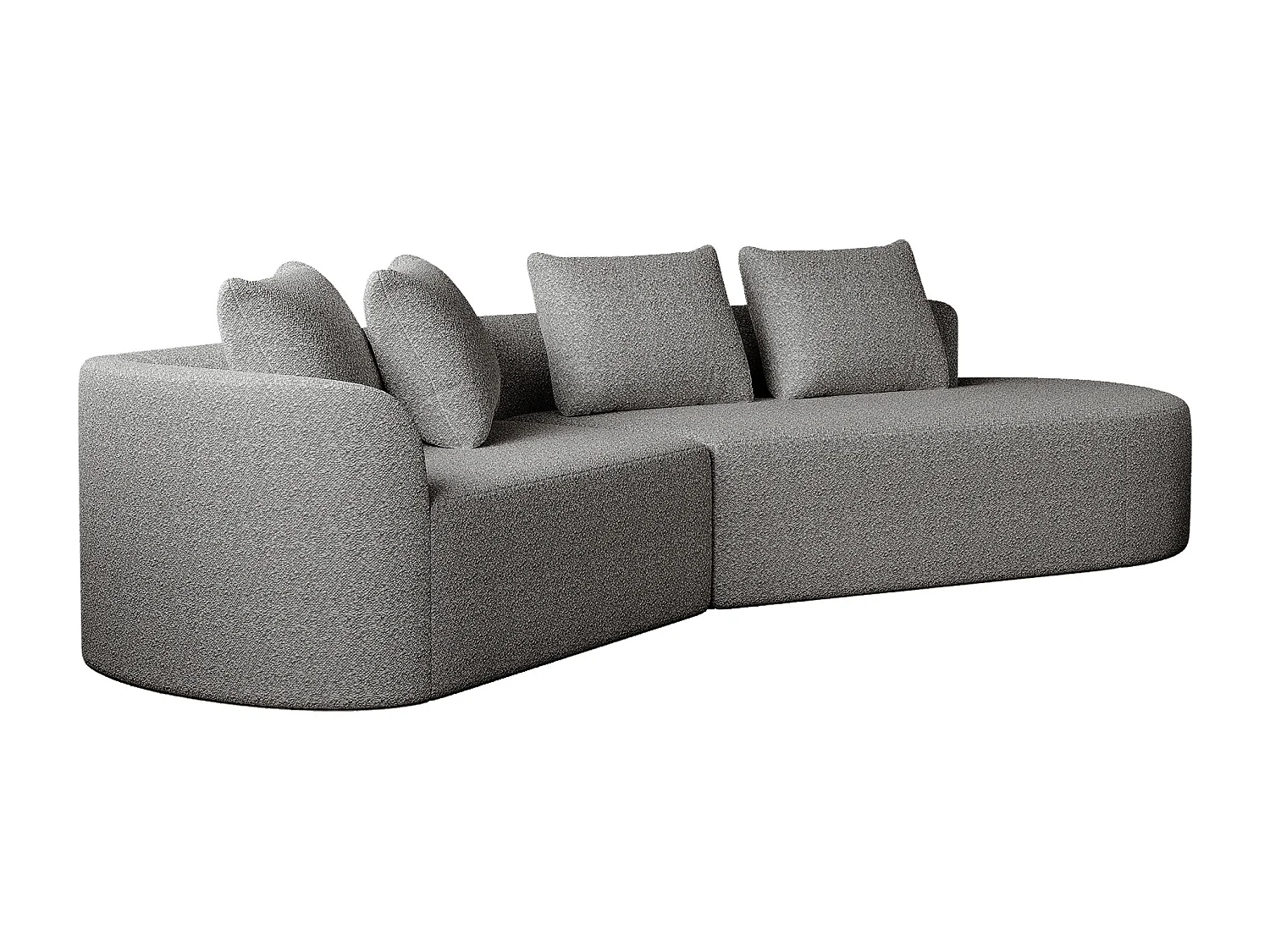 Jasnoszara sofa narożna - sofa 4-osobowa z 4 poduszkami dekoracyjnymi i oparciem - szenil