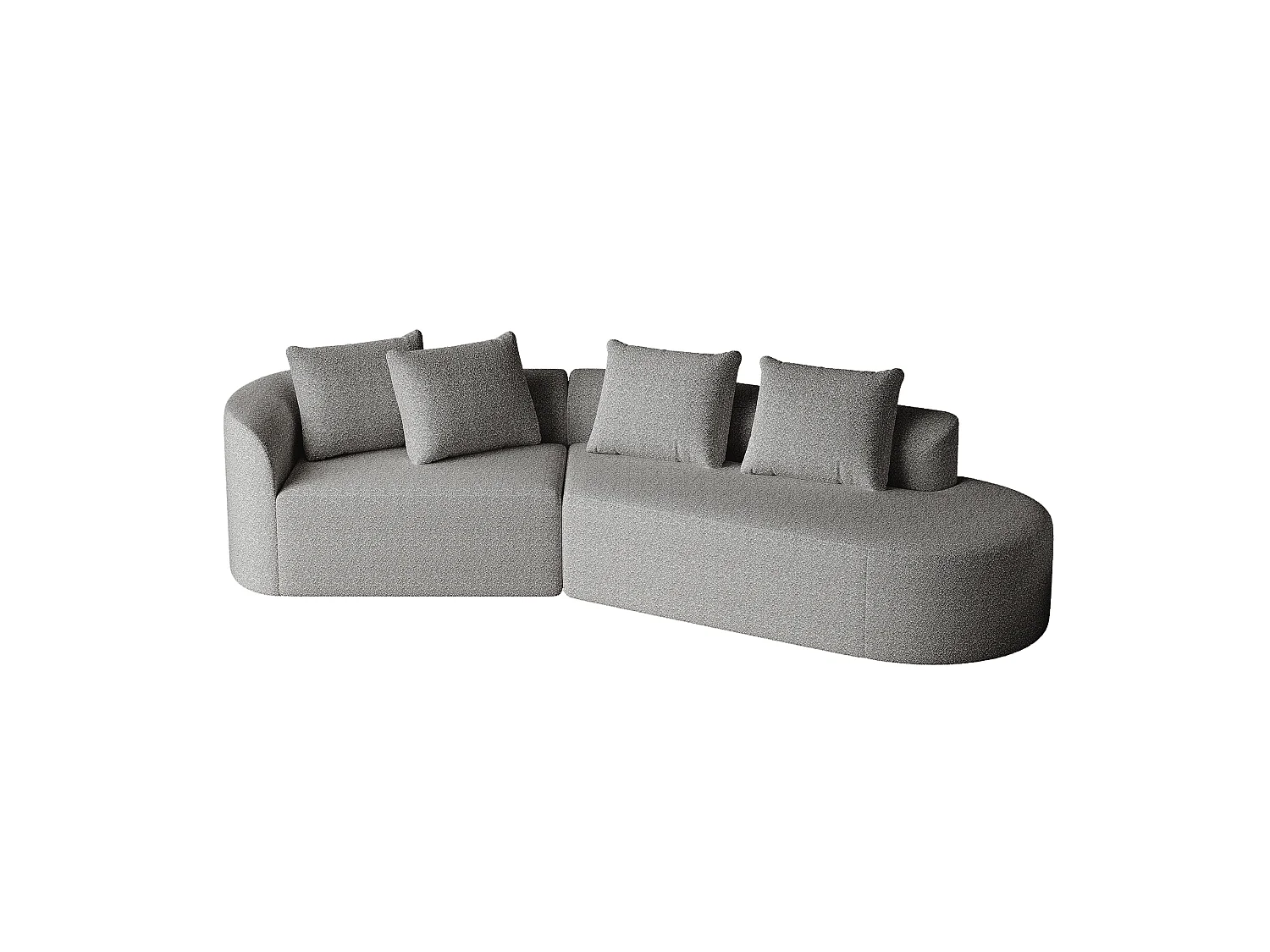 Canapé d'angle gris clair - Canapé 4 places avec 4 coussins décoratifs et dossier - chenille