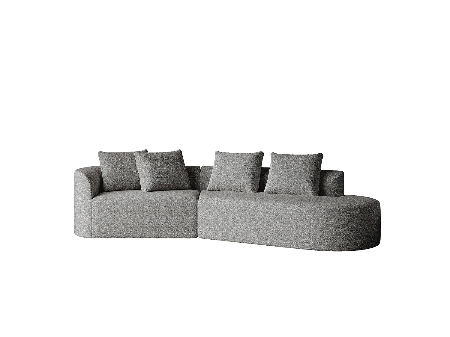 Canapé d'angle gris clair - Canapé 4 places avec 4 coussins décoratifs et dossier - chenille