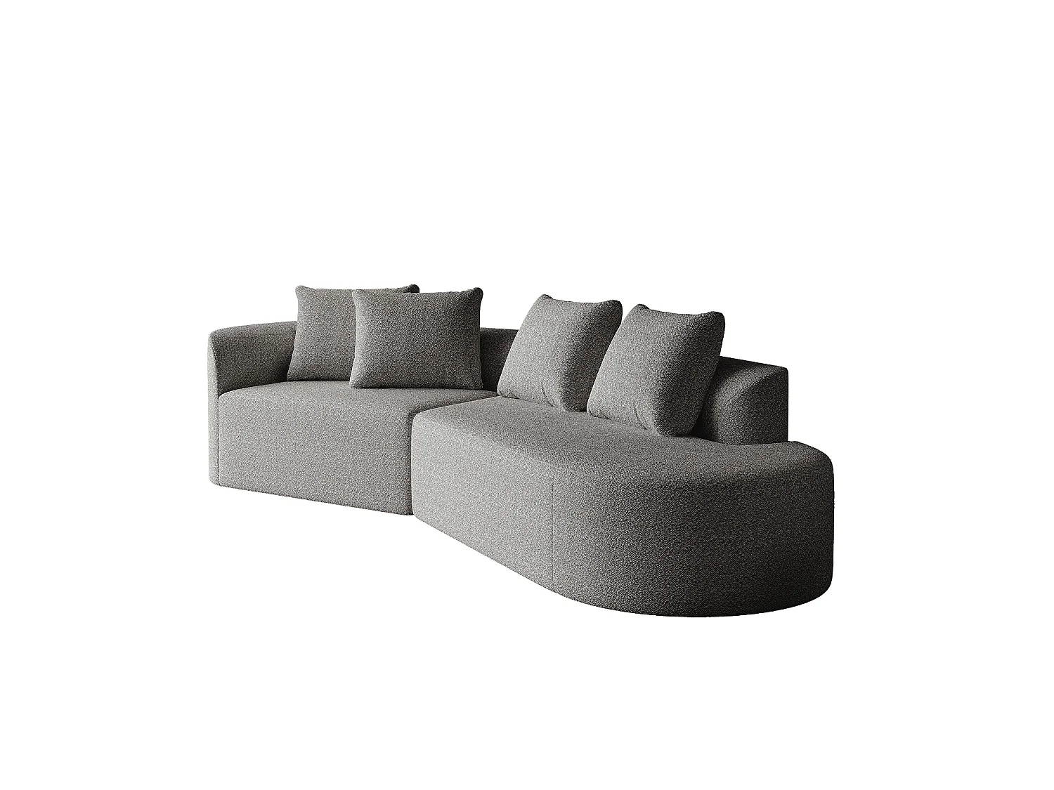 Canapé d'angle gris clair - Canapé 4 places avec 4 coussins décoratifs et dossier - chenille