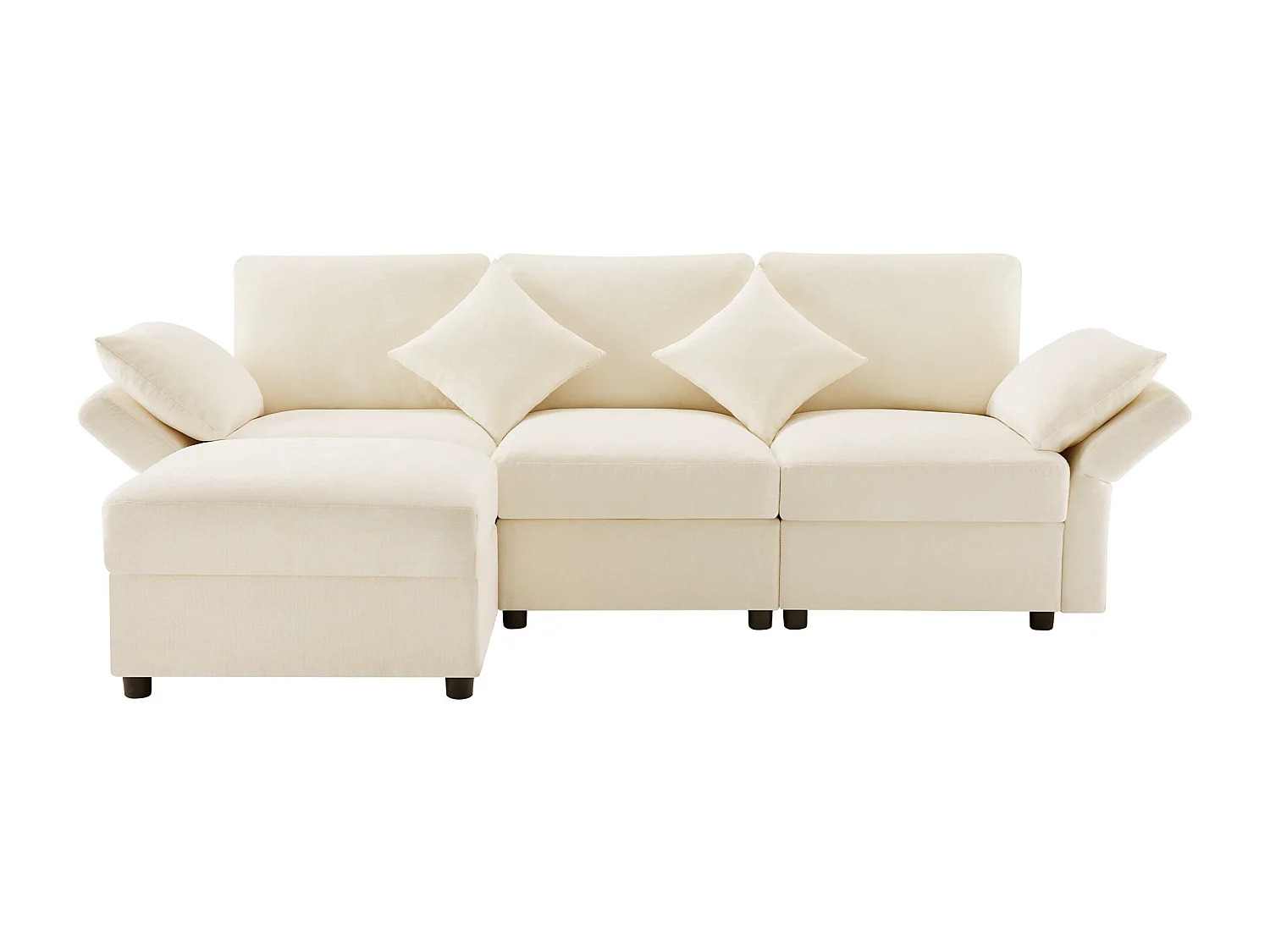 Canapé d'angle avec repose-pieds - Canapé 4 places avec 4 coussins et accoudoirs réglables - tissu chenille beige