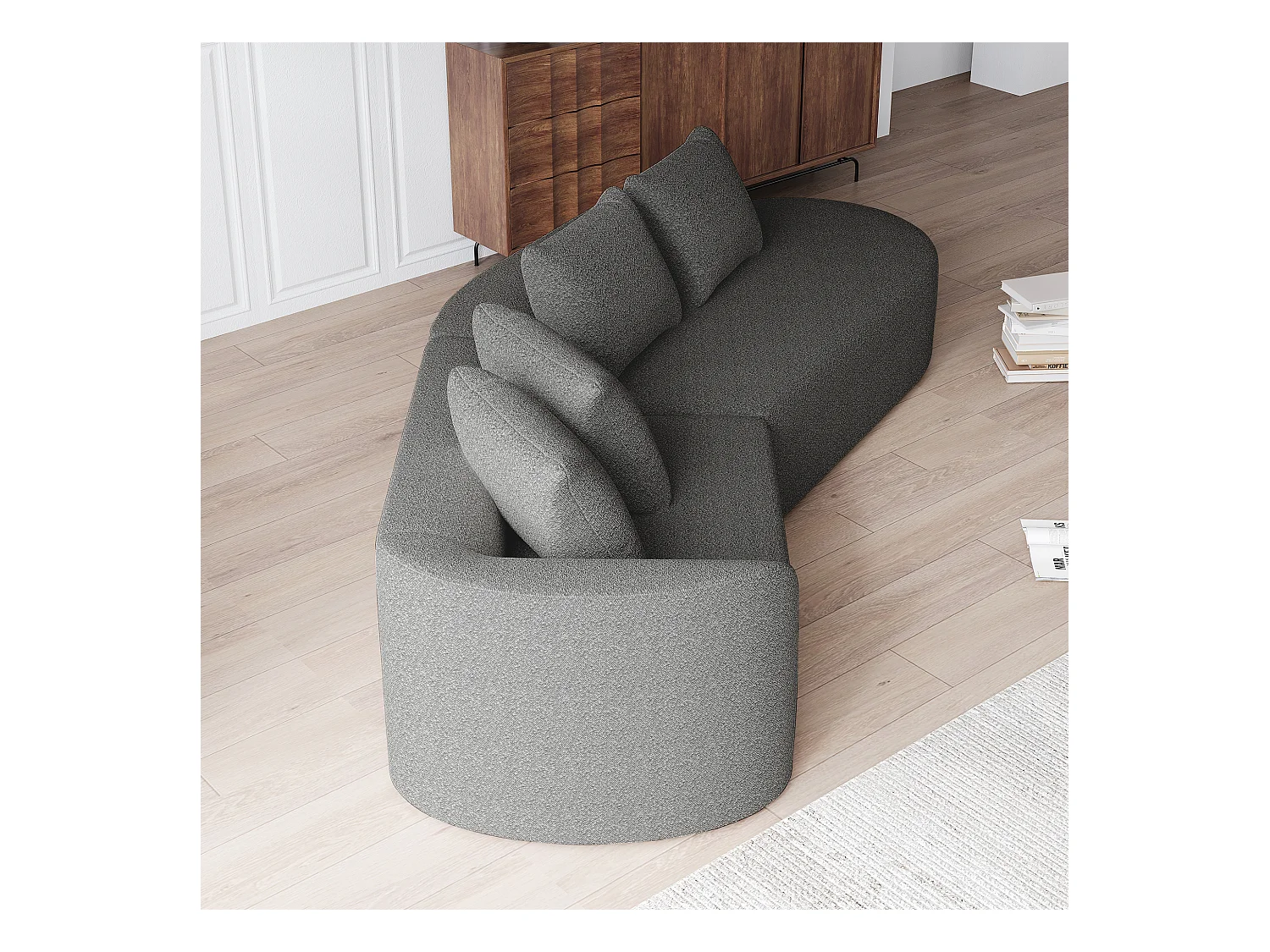 Canapé d'angle gris foncé - Canapé 4 places avec 4 coussins décoratifs et dossier - chenille