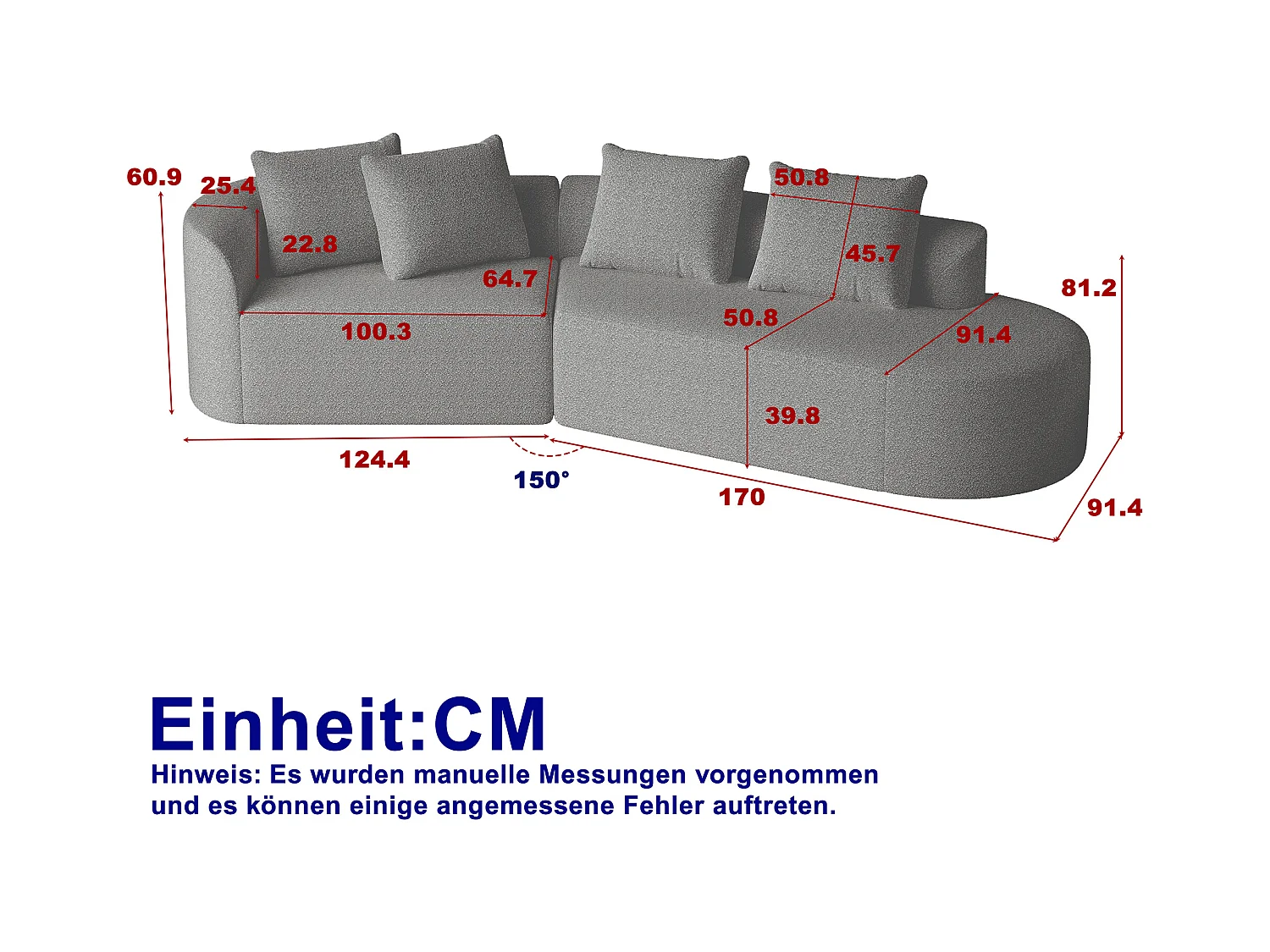 Canapé d'angle gris foncé - Canapé 4 places avec 4 coussins décoratifs et dossier - chenille
