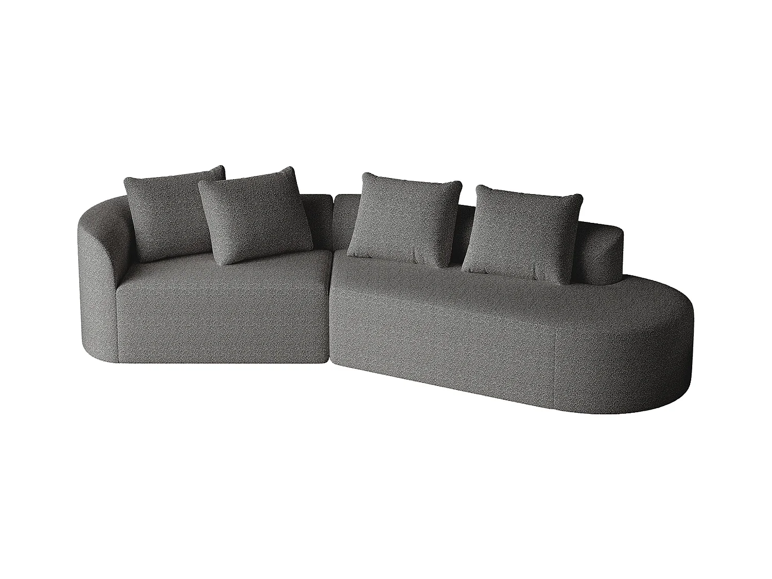 Canapé d'angle gris foncé - Canapé 4 places avec 4 coussins décoratifs et dossier - chenille