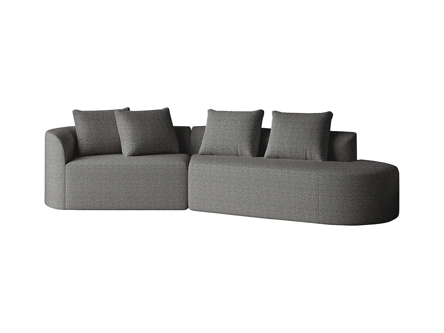 Canapé d'angle gris foncé - Canapé 4 places avec 4 coussins décoratifs et dossier - chenille