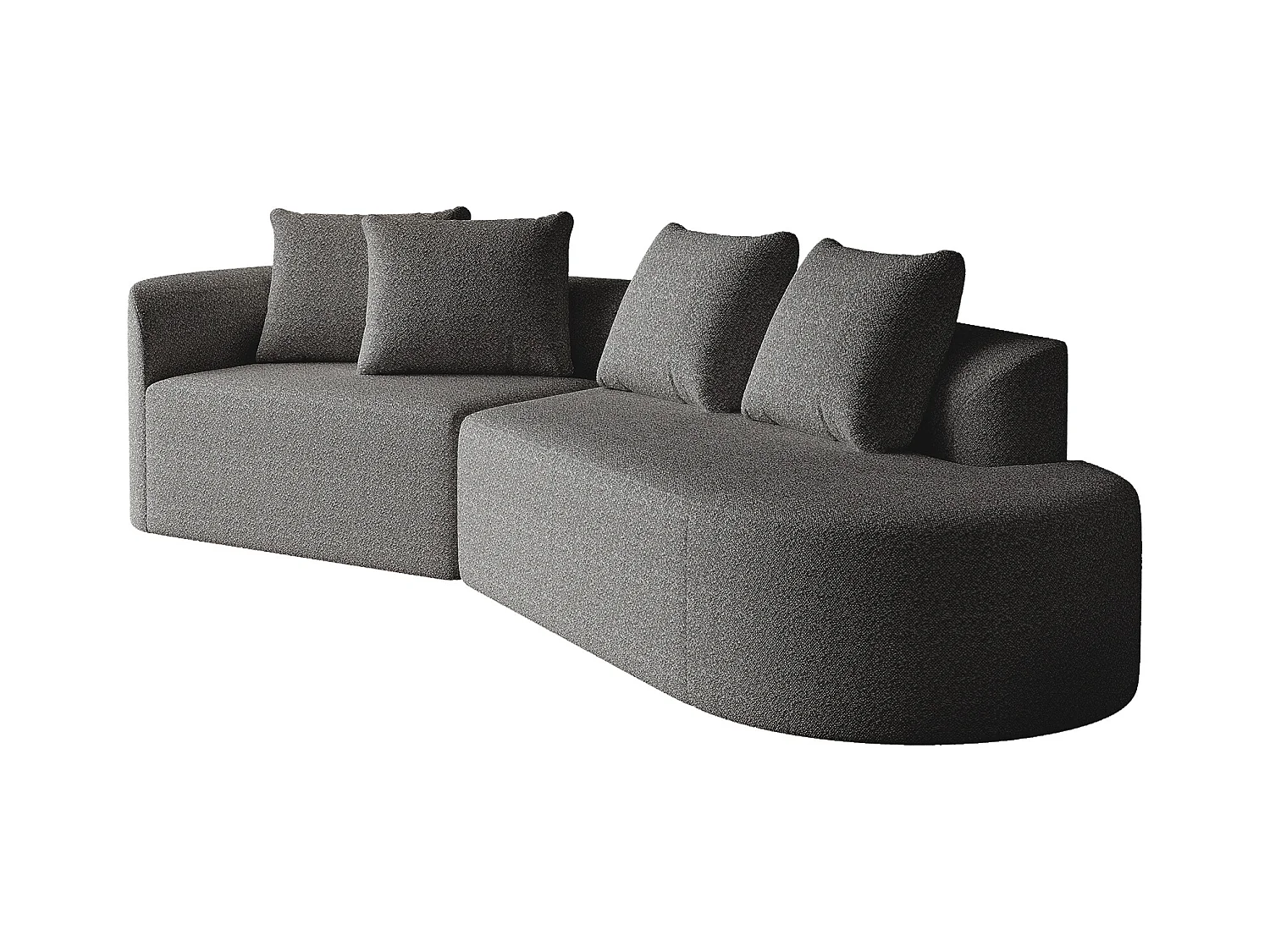 Canapé d'angle gris foncé - Canapé 4 places avec 4 coussins décoratifs et dossier - chenille