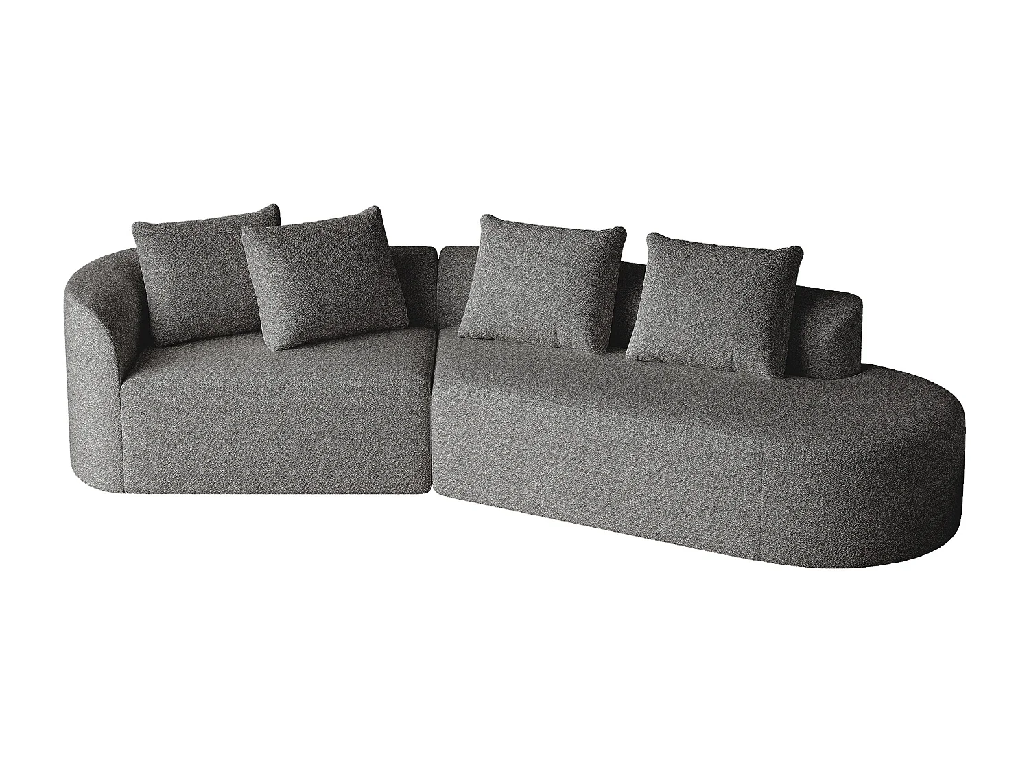 Ciemnoszara sofa narożna - sofa 4-osobowa z 4 poduszkami dekoracyjnymi i oparciem - szenil