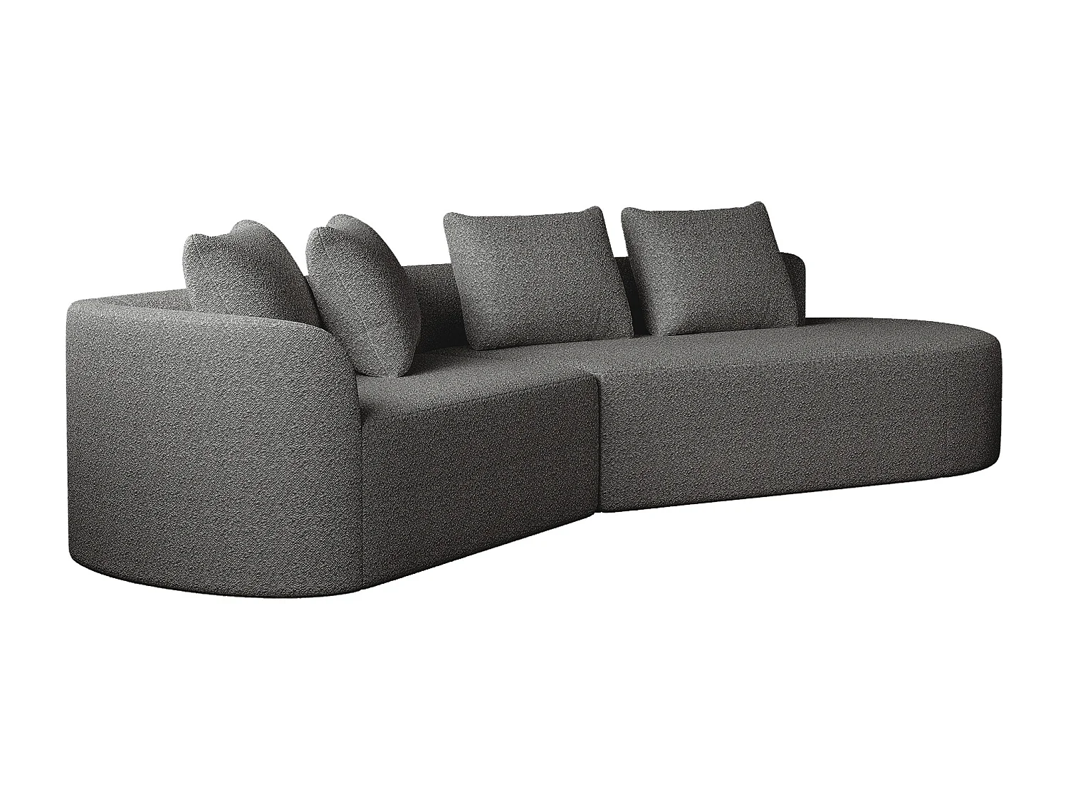 Ciemnoszara sofa narożna - sofa 4-osobowa z 4 poduszkami dekoracyjnymi i oparciem - szenil