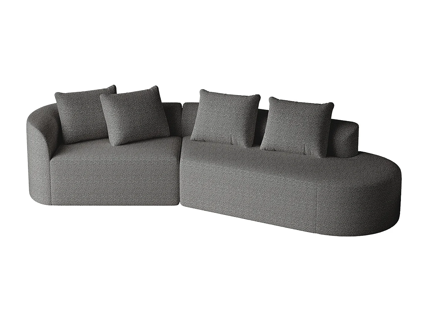 Ciemnoszara sofa narożna - sofa 4-osobowa z 4 poduszkami dekoracyjnymi i oparciem - szenil