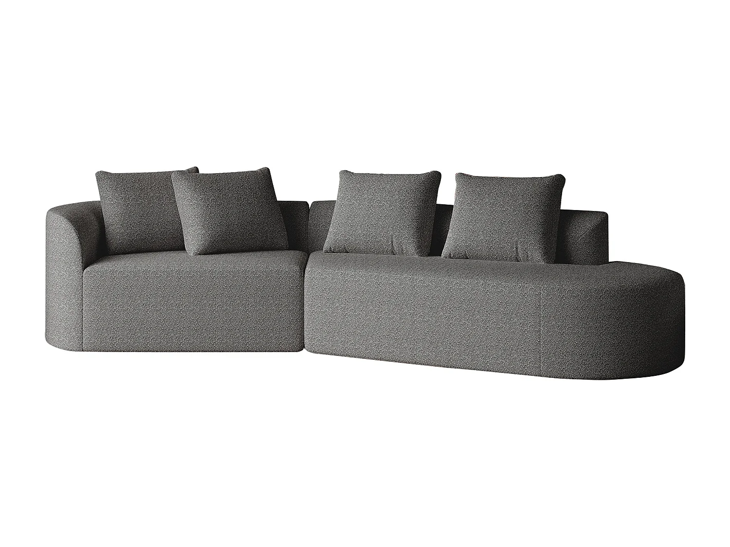 Ciemnoszara sofa narożna - sofa 4-osobowa z 4 poduszkami dekoracyjnymi i oparciem - szenil