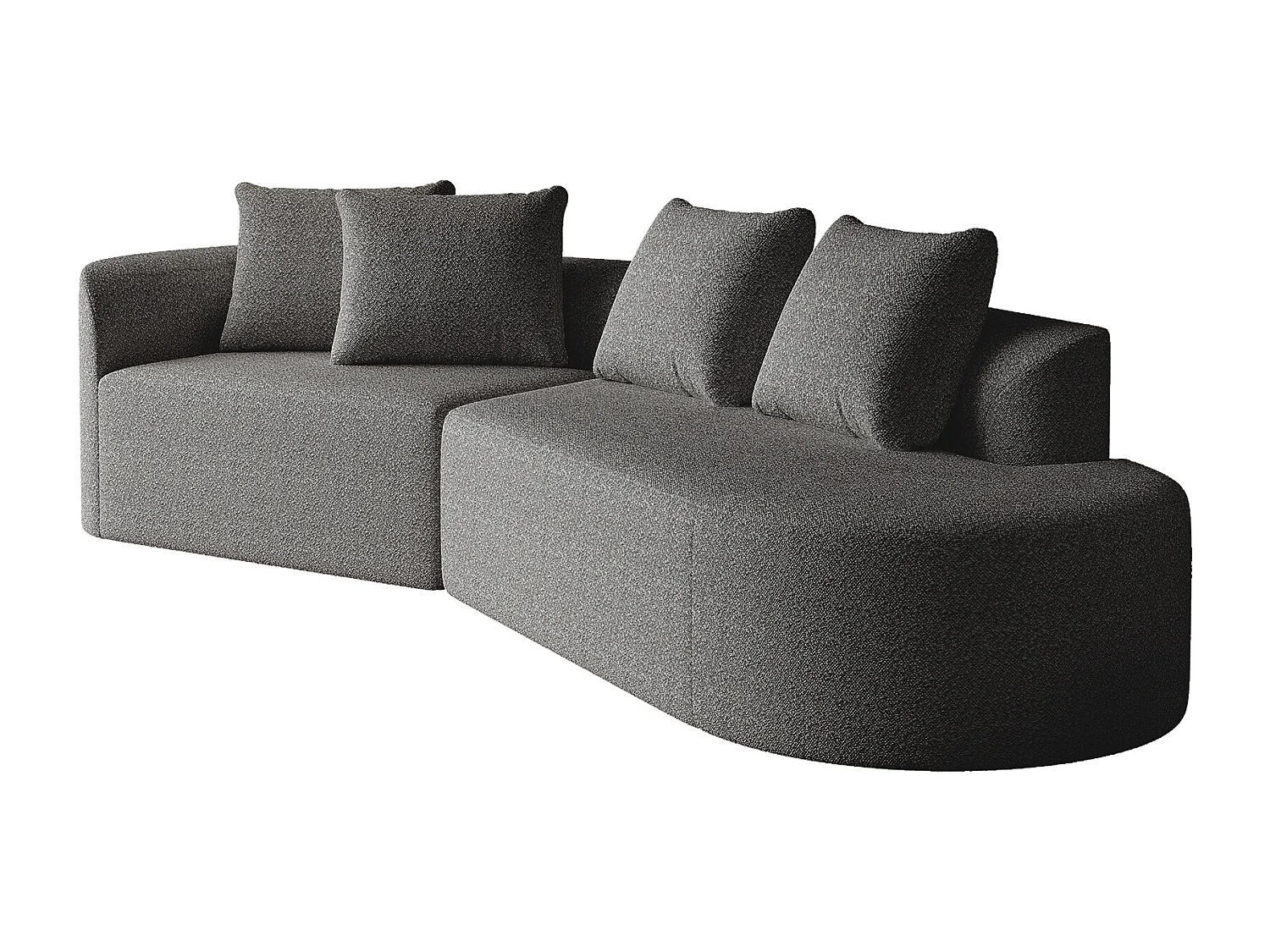 Ciemnoszara sofa narożna - sofa 4-osobowa z 4 poduszkami dekoracyjnymi i oparciem - szenil