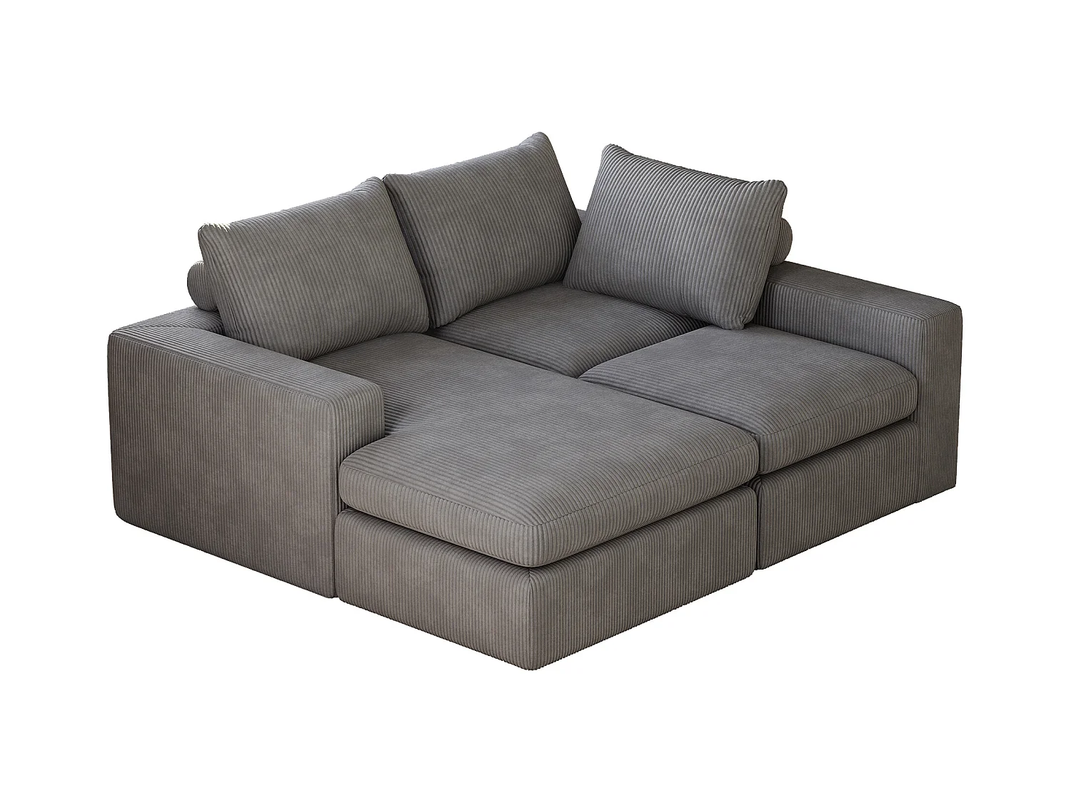 Canapé d'angle - Canapé 3 places avec trois coussins et accoudoirs - velours côtelé gris foncé