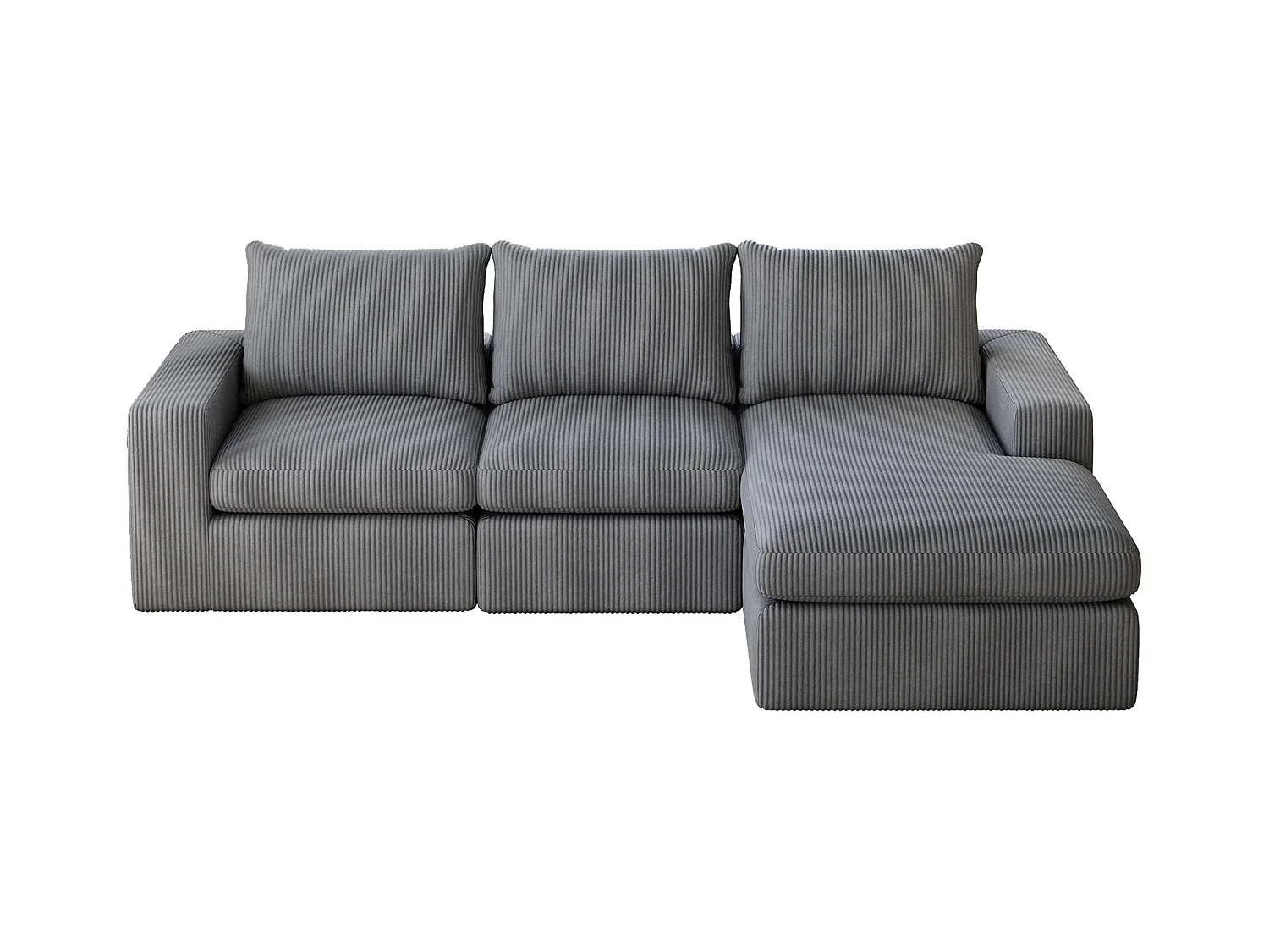 Canapé d'angle - Canapé 3 places avec trois coussins et accoudoirs - velours côtelé gris foncé