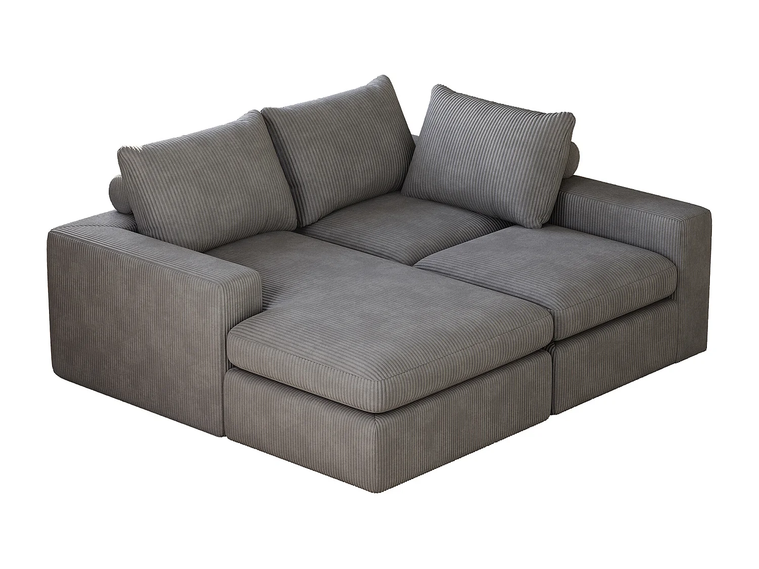 Canapé d'angle - Canapé 3 places avec trois coussins et accoudoirs - velours côtelé gris foncé