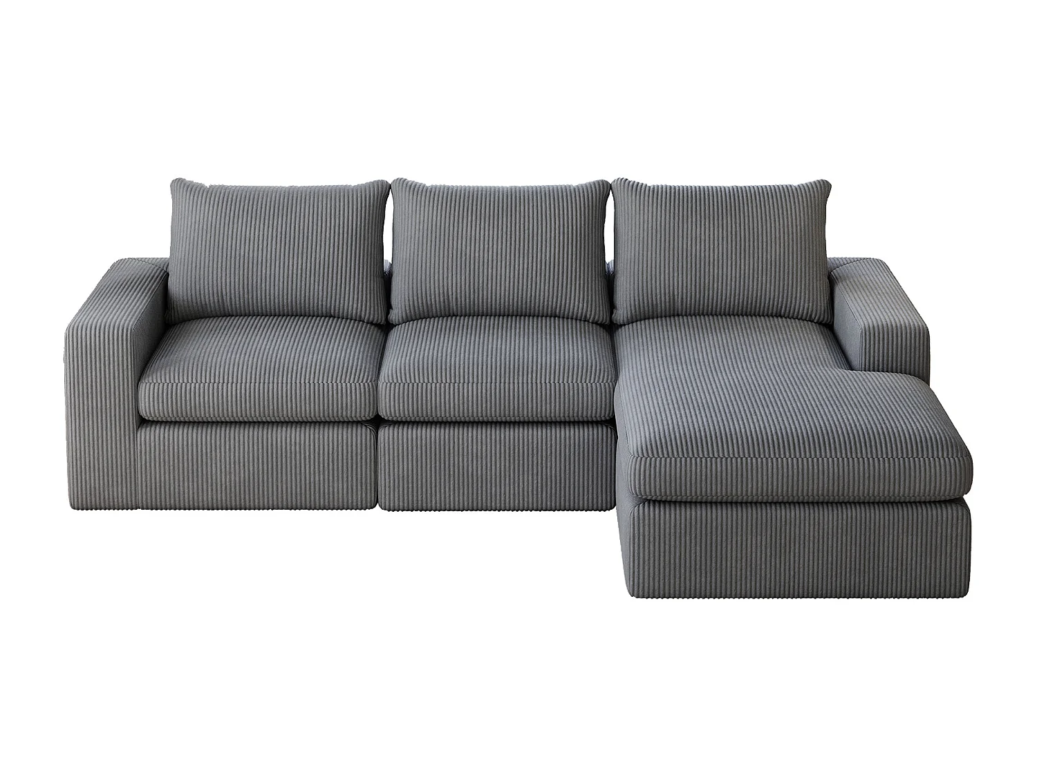 Canapé d'angle - Canapé 3 places avec trois coussins et accoudoirs - velours côtelé gris foncé