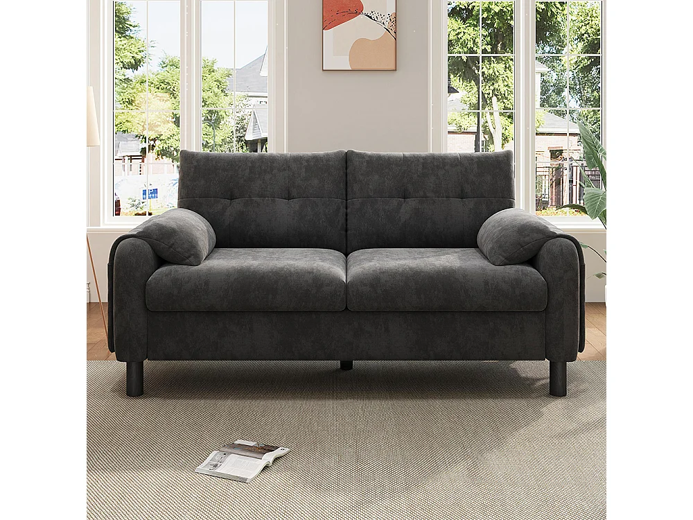 Canapé 2 places gris tissu chenille coussins épais rembourré confortable salon chambre appartement scandinave