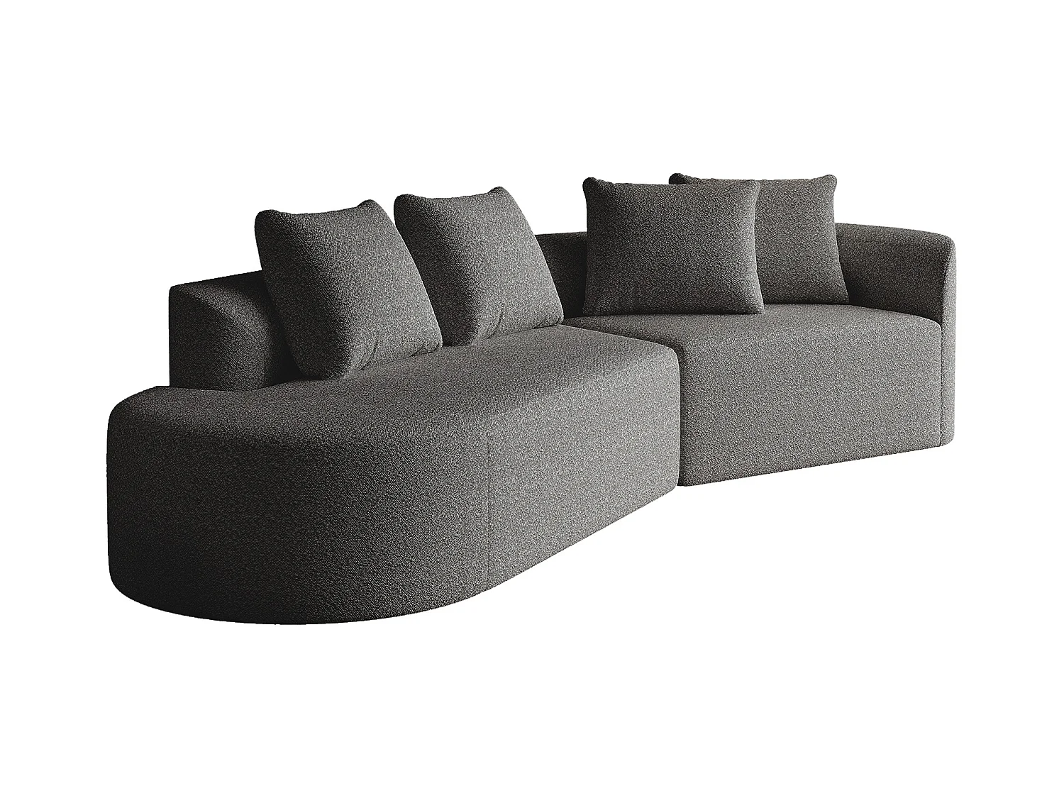 Canapé d'angle gris foncé - Canapé 4 places avec 4 coussins décoratifs et dossier - chenille