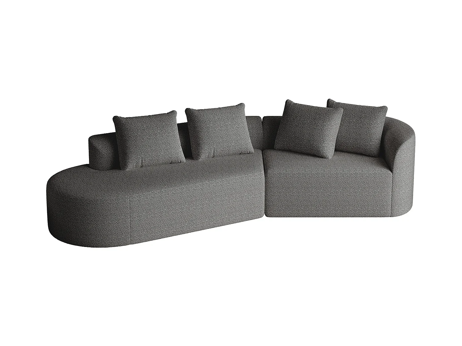 Canapé d'angle gris foncé - Canapé 4 places avec 4 coussins décoratifs et dossier - chenille