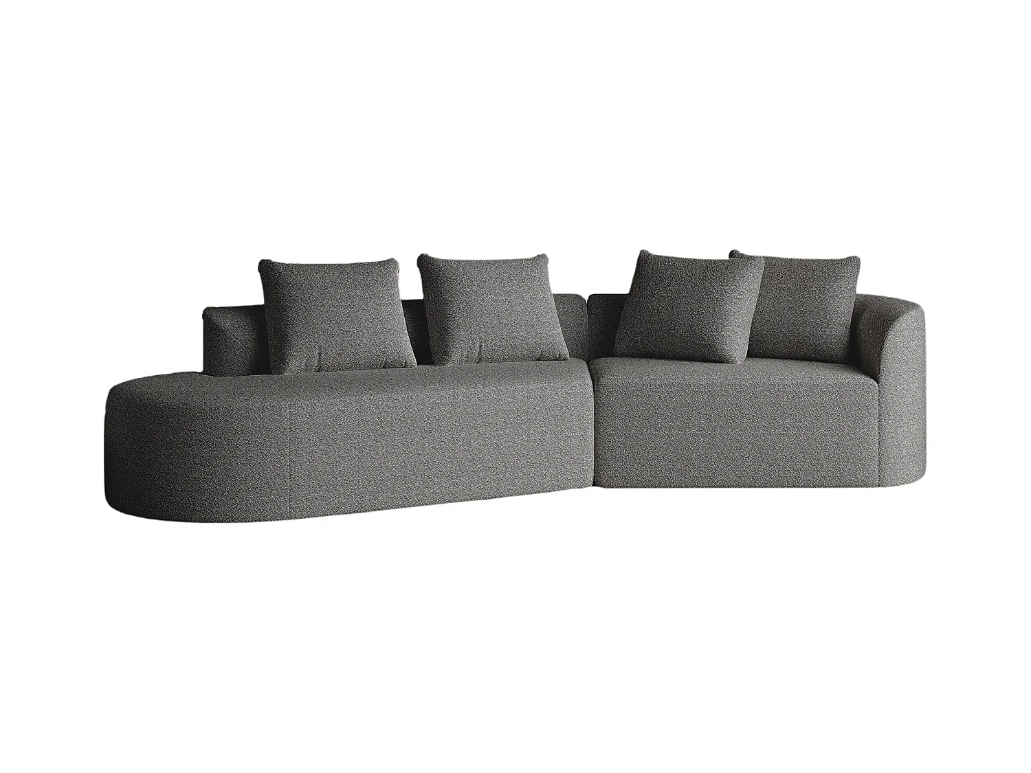 Canapé d'angle gris foncé - Canapé 4 places avec 4 coussins décoratifs et dossier - chenille