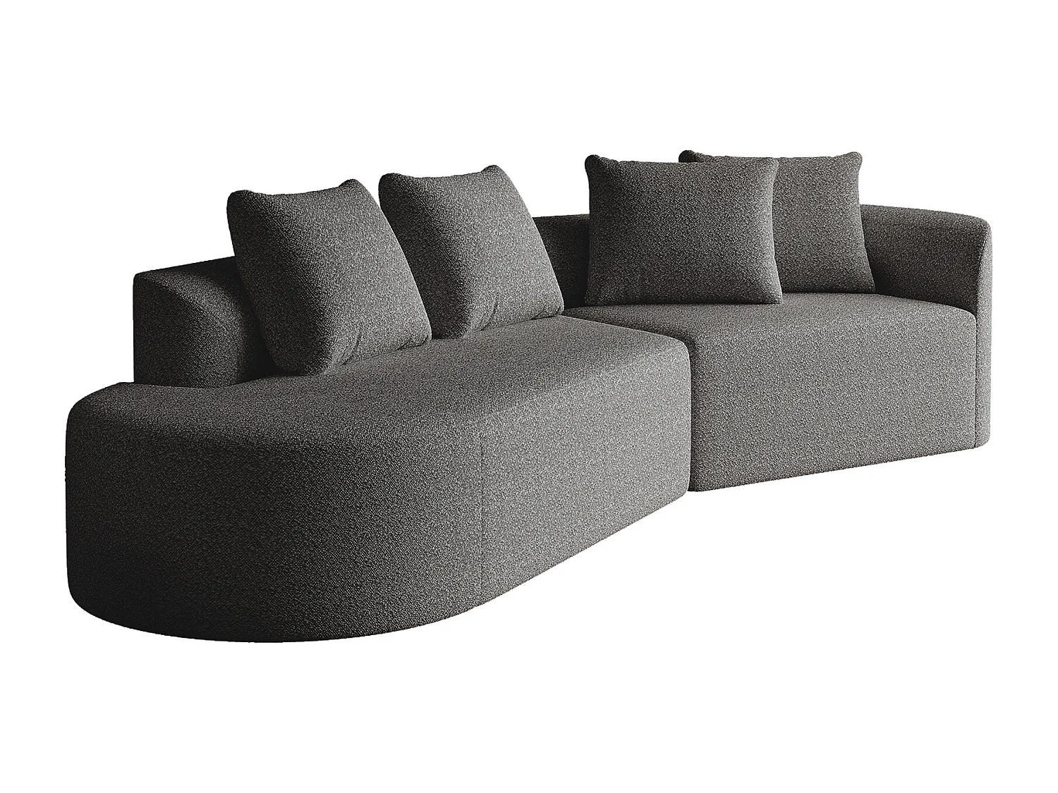 Ciemnoszara sofa narożna - sofa 4-osobowa z 4 poduszkami dekoracyjnymi i oparciem - szenil