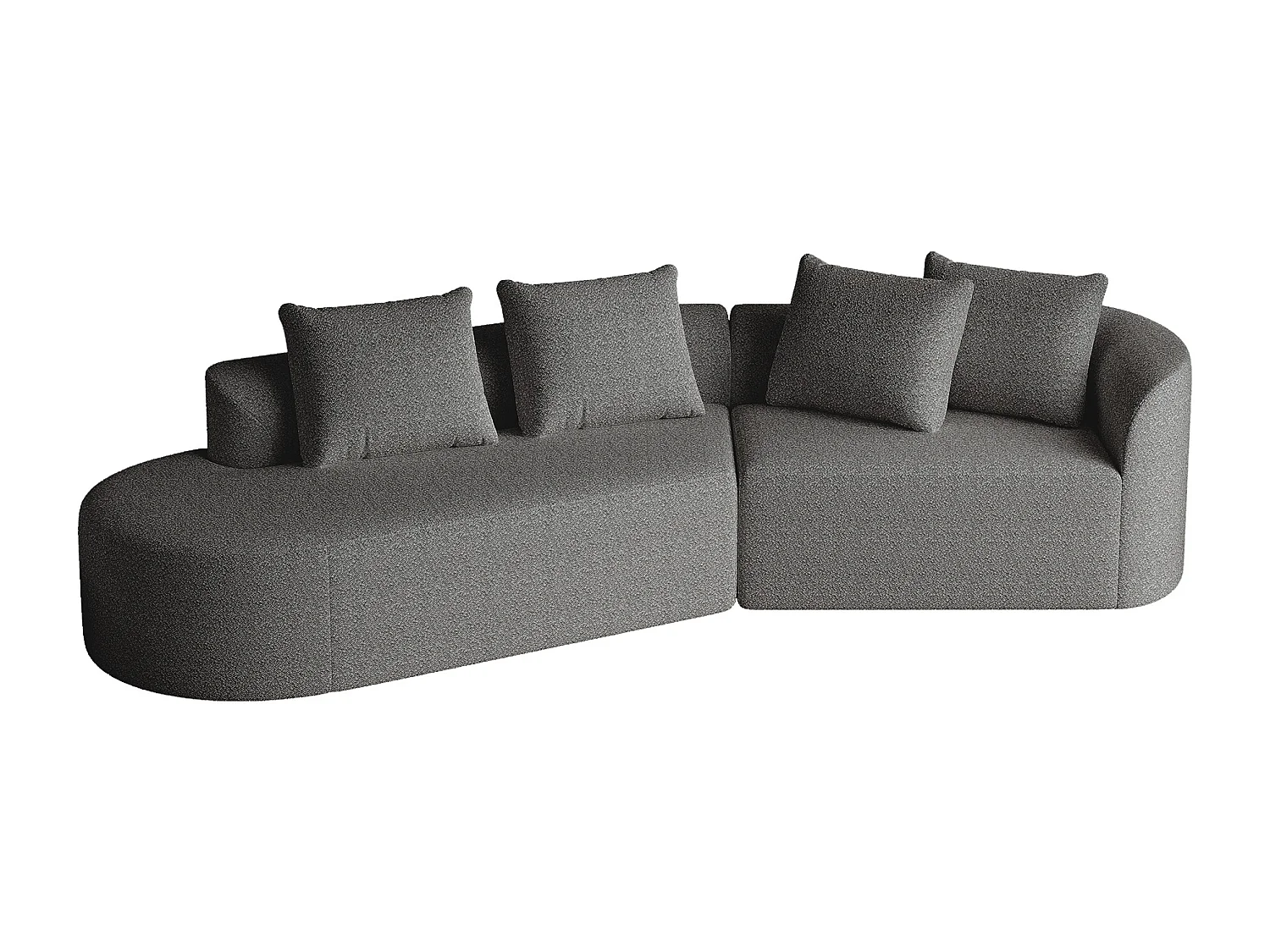 Ciemnoszara sofa narożna - sofa 4-osobowa z 4 poduszkami dekoracyjnymi i oparciem - szenil