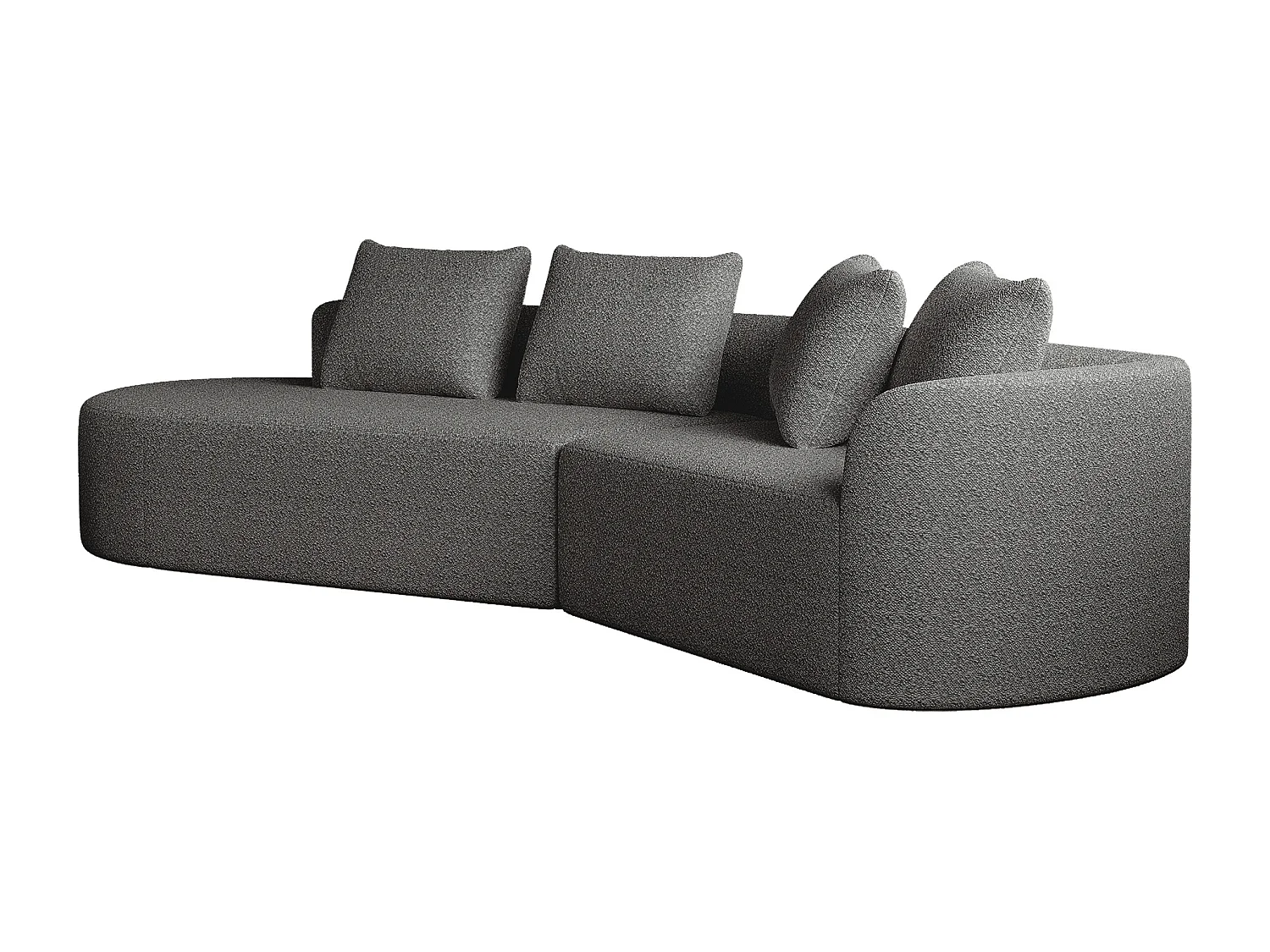 Ciemnoszara sofa narożna - sofa 4-osobowa z 4 poduszkami dekoracyjnymi i oparciem - szenil