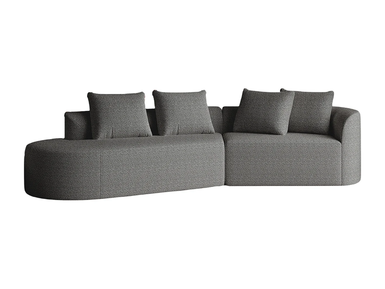 Ciemnoszara sofa narożna - sofa 4-osobowa z 4 poduszkami dekoracyjnymi i oparciem - szenil