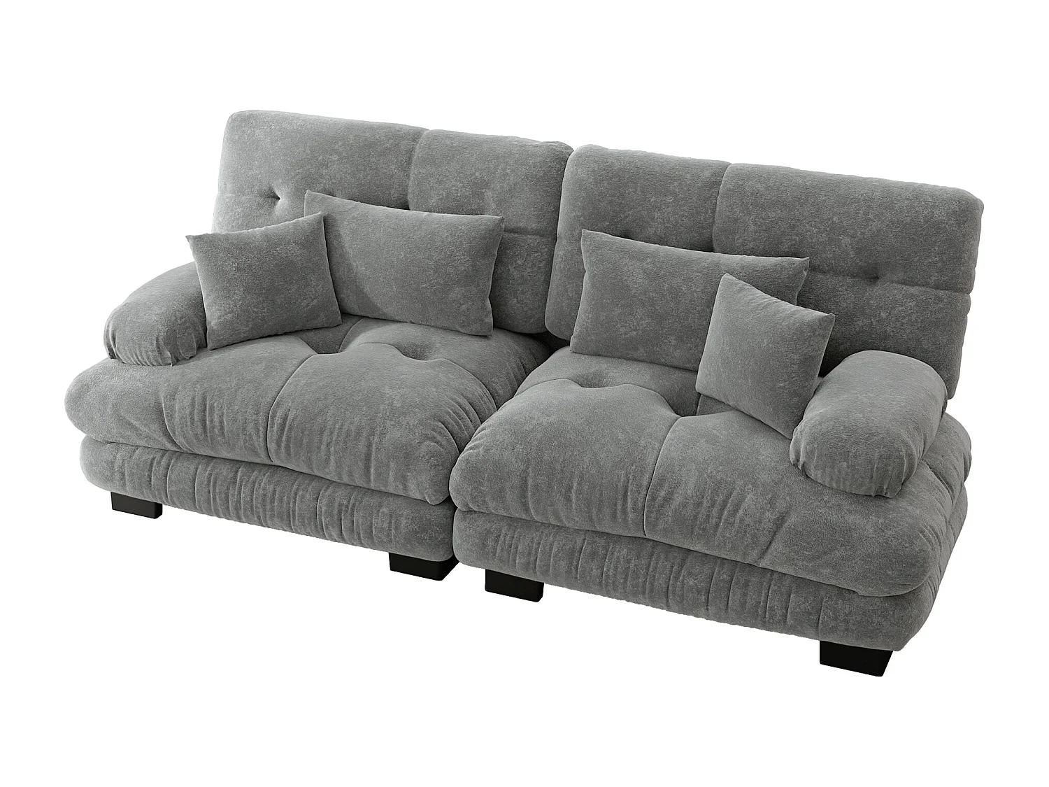 Canapé 2 places gris - Canapé droit avec 2 coussins lombaires et 2 coussins décoratifs - chenille