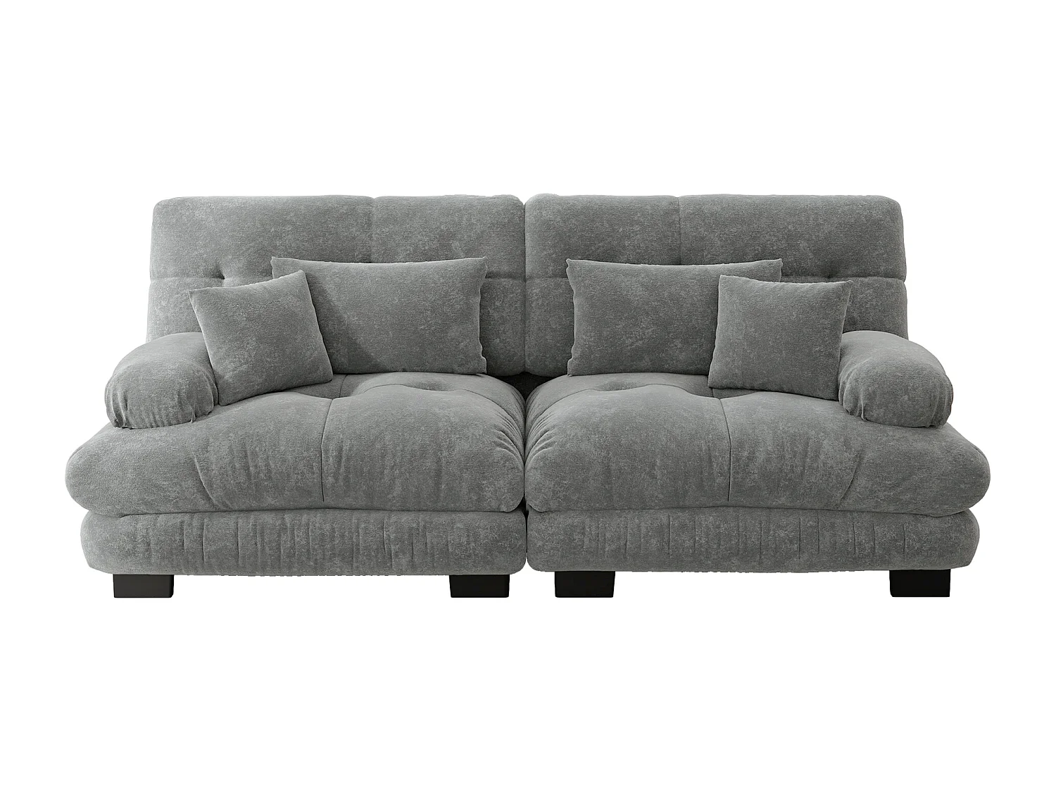 Canapé 2 places gris - Canapé droit avec 2 coussins lombaires et 2 coussins décoratifs - chenille