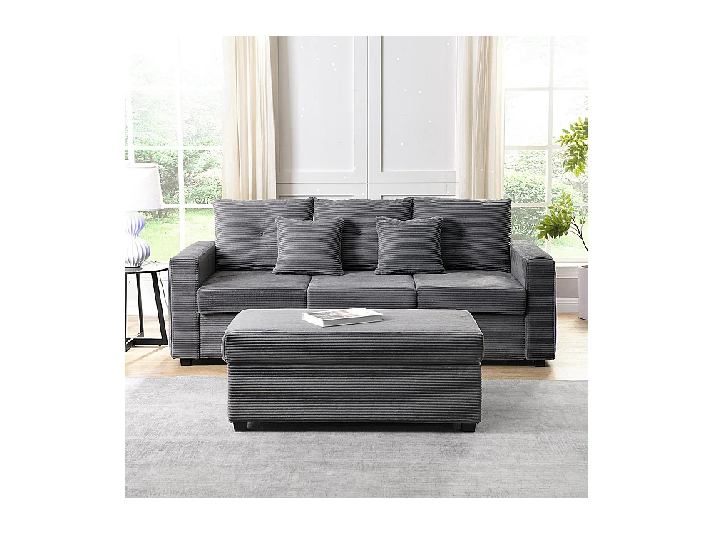 Canapé 3 places LED modulaire en L avec pouf surdimensionné assise moelleuse salon résistant gris antique
