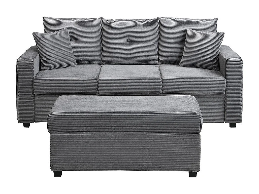 Canapé 3 places LED modulaire en L avec pouf surdimensionné assise moelleuse salon résistant gris antique