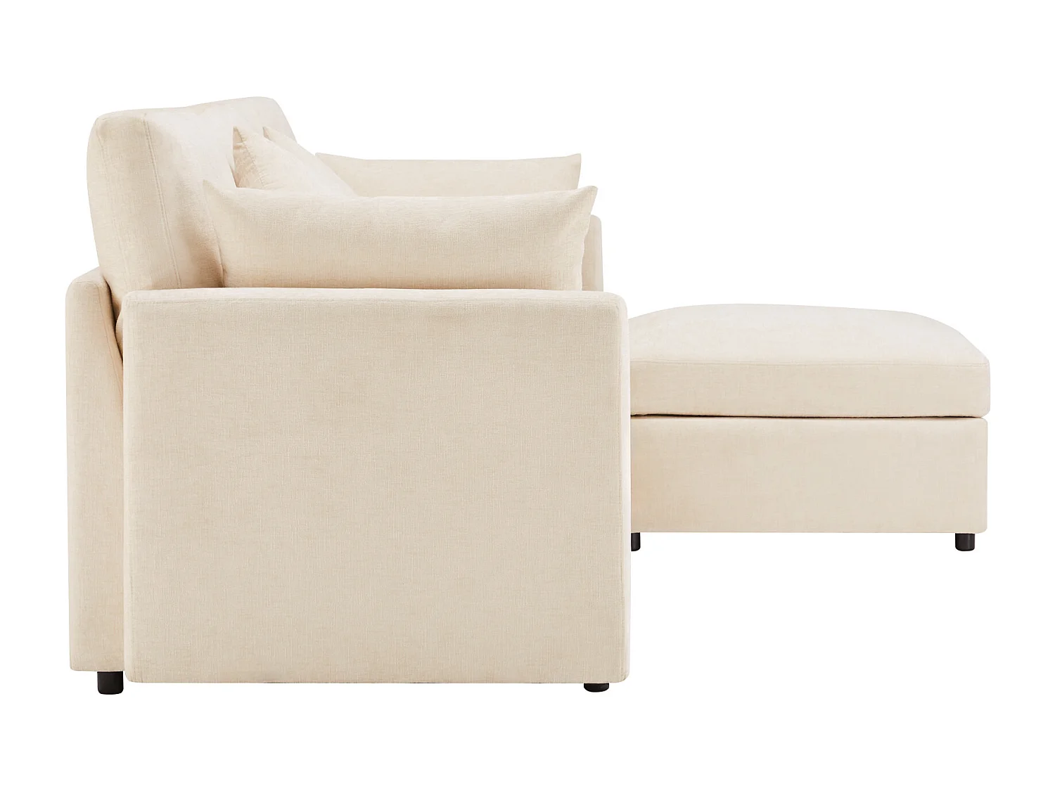 Canapé d'angle beige - Canapé 4 places avec repose-pieds et coussins de dossier - pour le salon