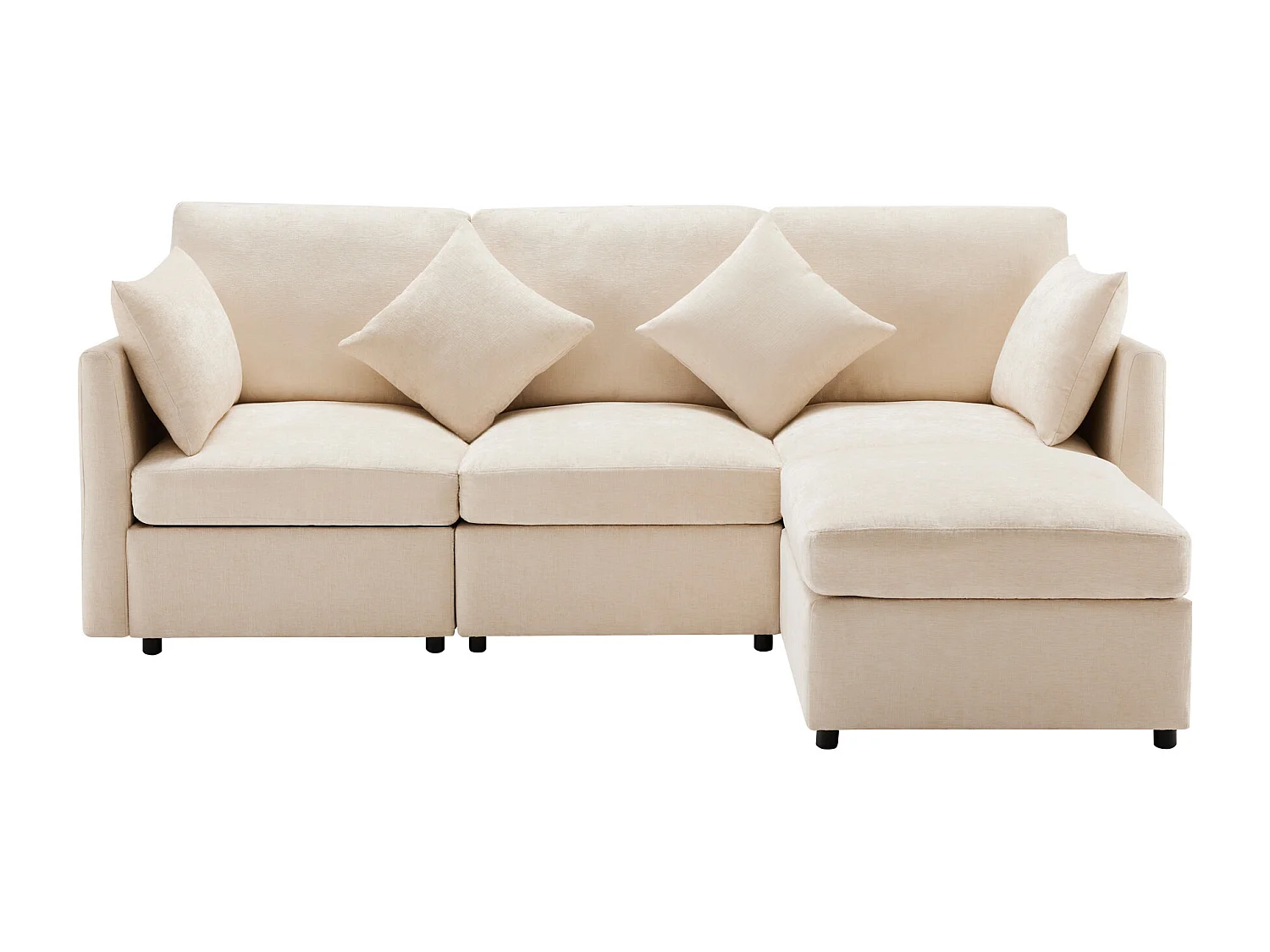 Canapé d'angle beige - Canapé 4 places avec repose-pieds et coussins de dossier - pour le salon