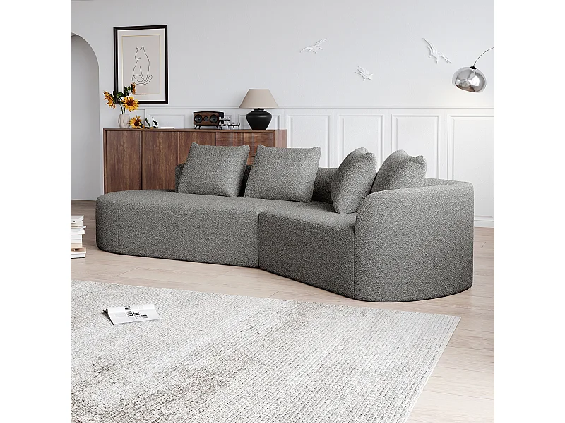 Lichtgrijze hoekbank - 4-zitsbank met 4 decoratieve kussens en rugleuning - chenille