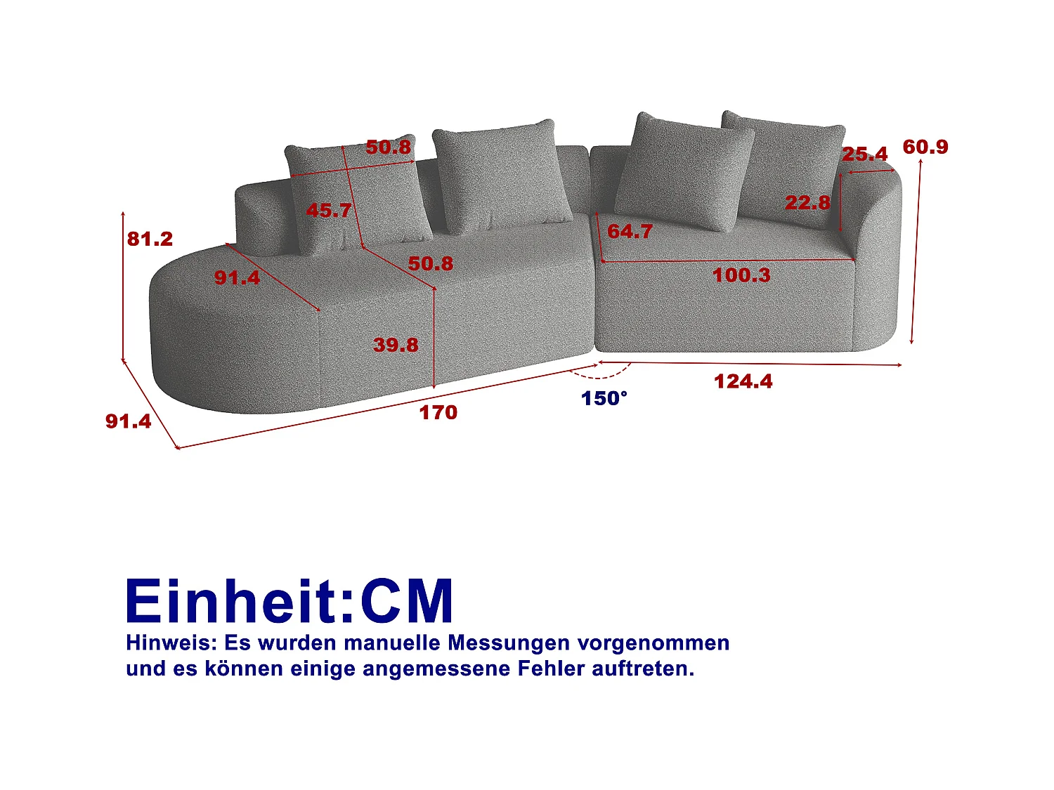Canapé d'angle gris clair - Canapé 4 places avec 4 coussins décoratifs et dossier - chenille