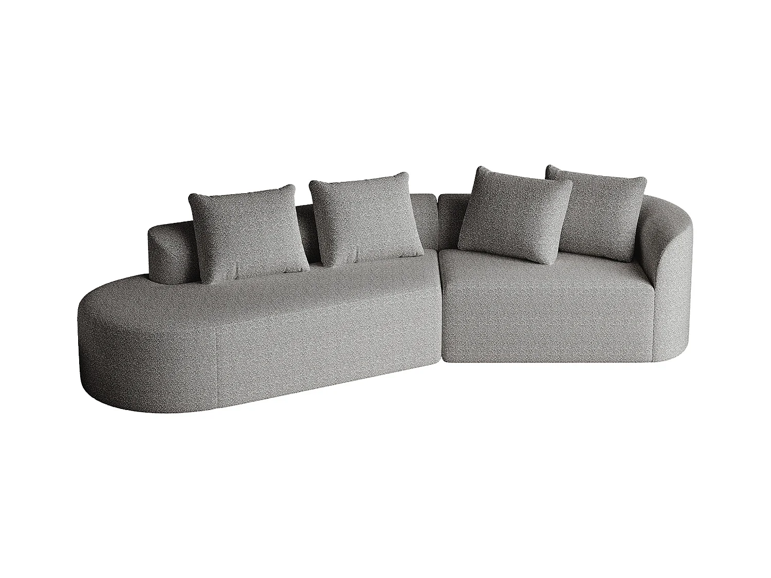 Canapé d'angle gris clair - Canapé 4 places avec 4 coussins décoratifs et dossier - chenille