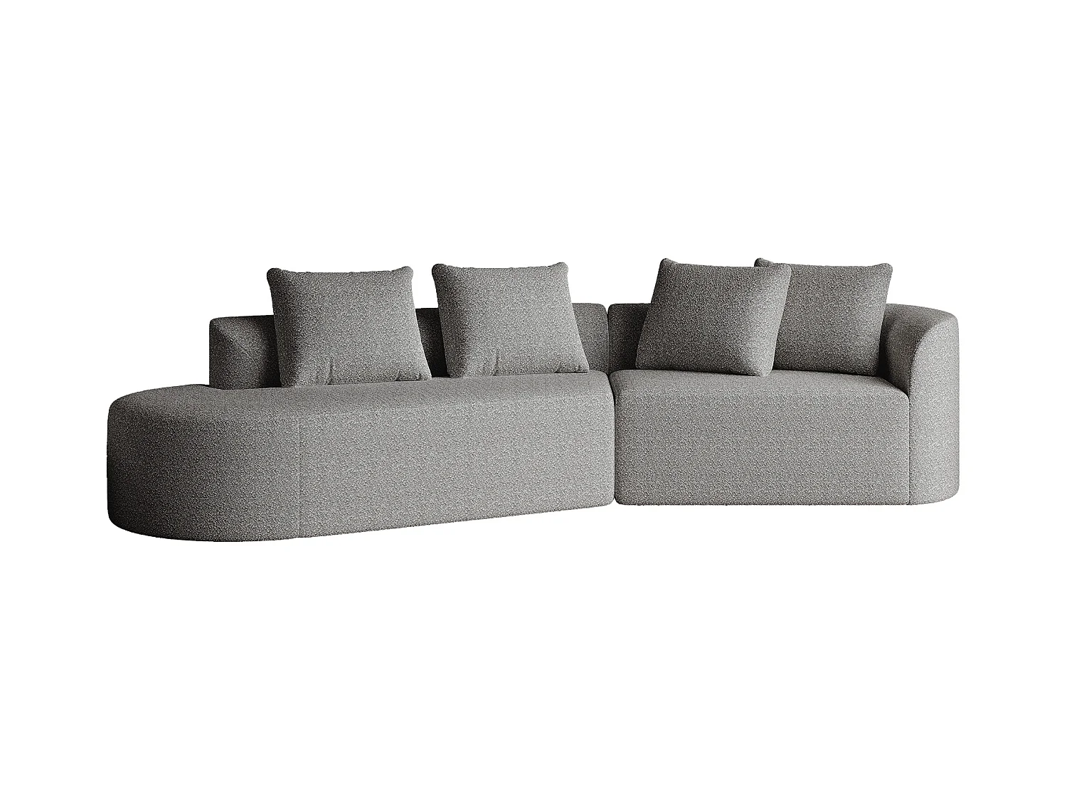 Canapé d'angle gris clair - Canapé 4 places avec 4 coussins décoratifs et dossier - chenille