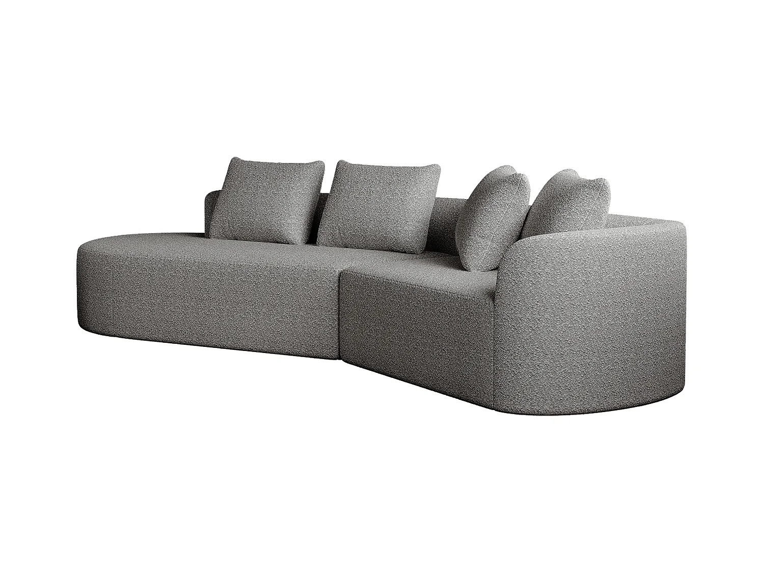 Canapé d'angle gris clair - Canapé 4 places avec 4 coussins décoratifs et dossier - chenille