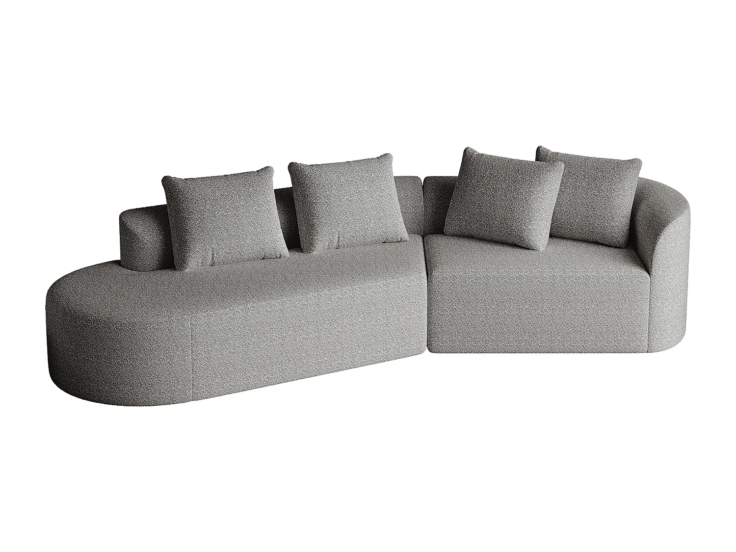 Jasnoszara sofa narożna - sofa 4-osobowa z 4 poduszkami dekoracyjnymi i oparciem - szenil